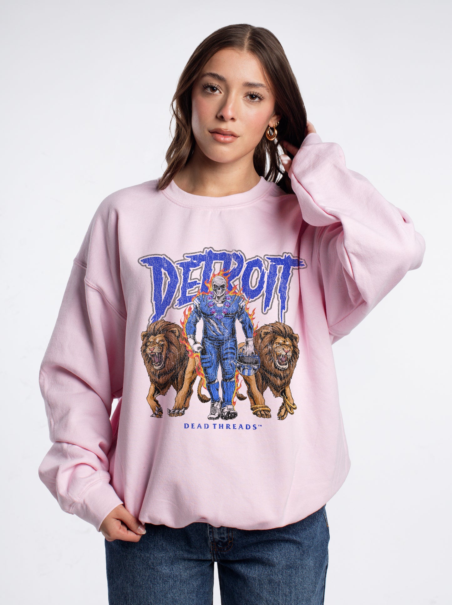 DETROIT FOOTBALL v4 CREWNECK SWEATSHIRT - PINK