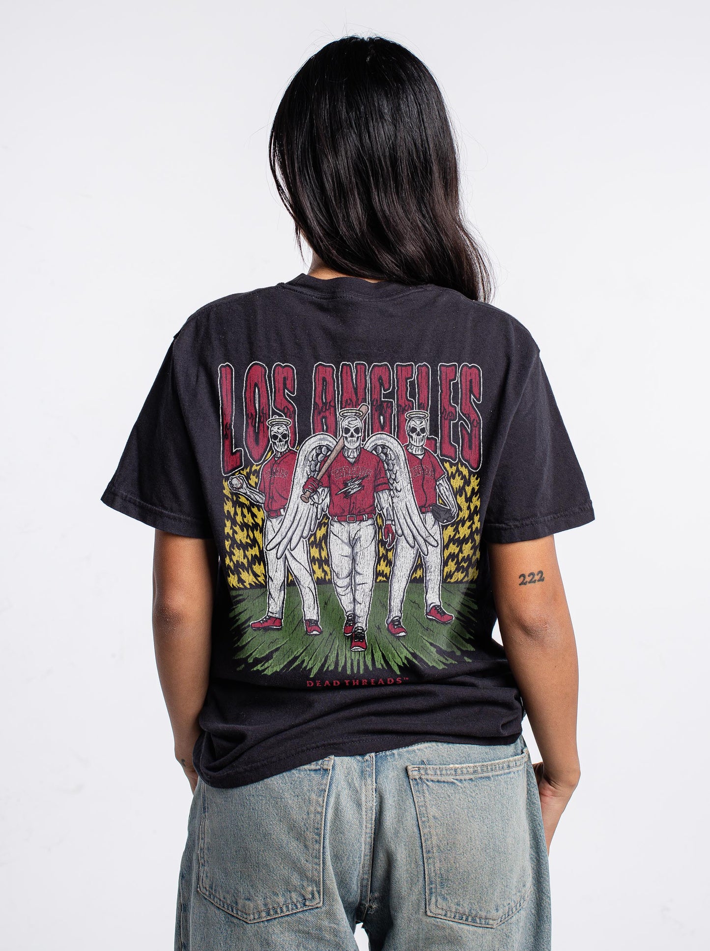 LOS ANGELES “RED” BASEBALL - "3 SKULL" PREMIUM T-SHIRT