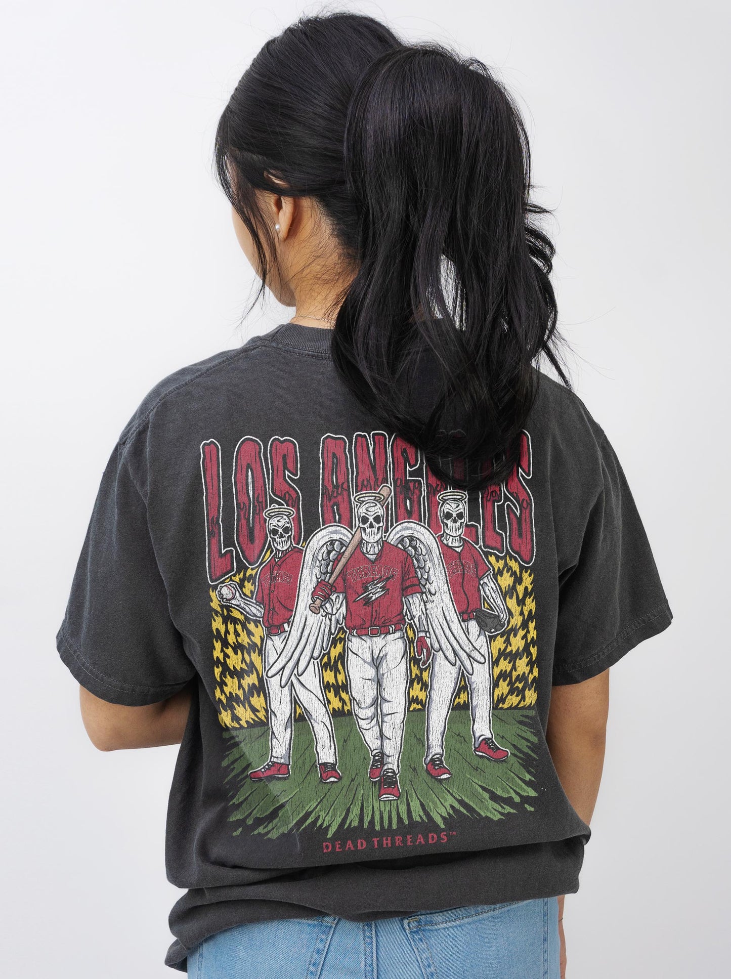 LOS ANGELES “RED” BASEBALL - "3 SKULL" PREMIUM T-SHIRT