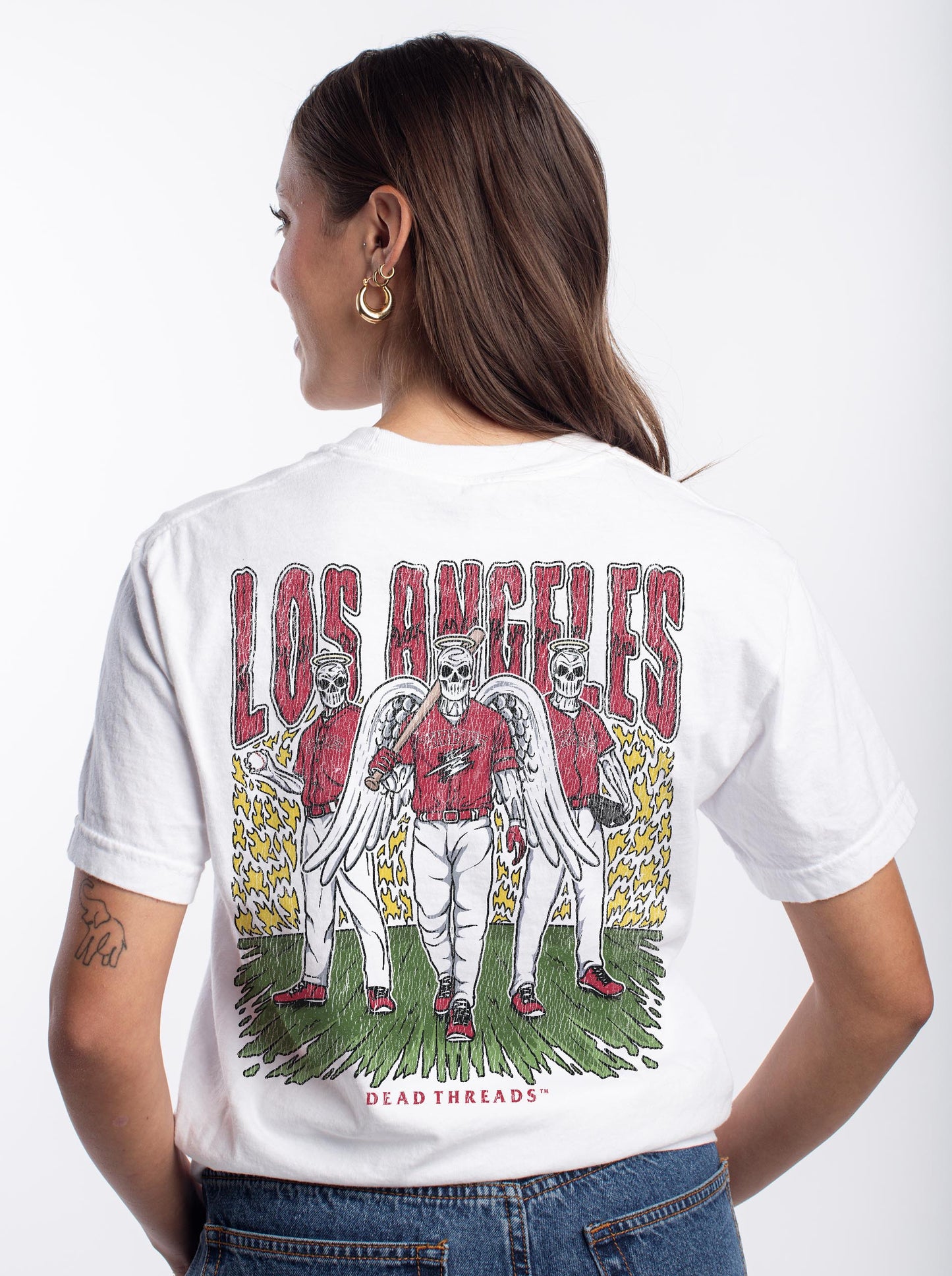 LOS ANGELES “RED” BASEBALL - "3 SKULL" PREMIUM T-SHIRT