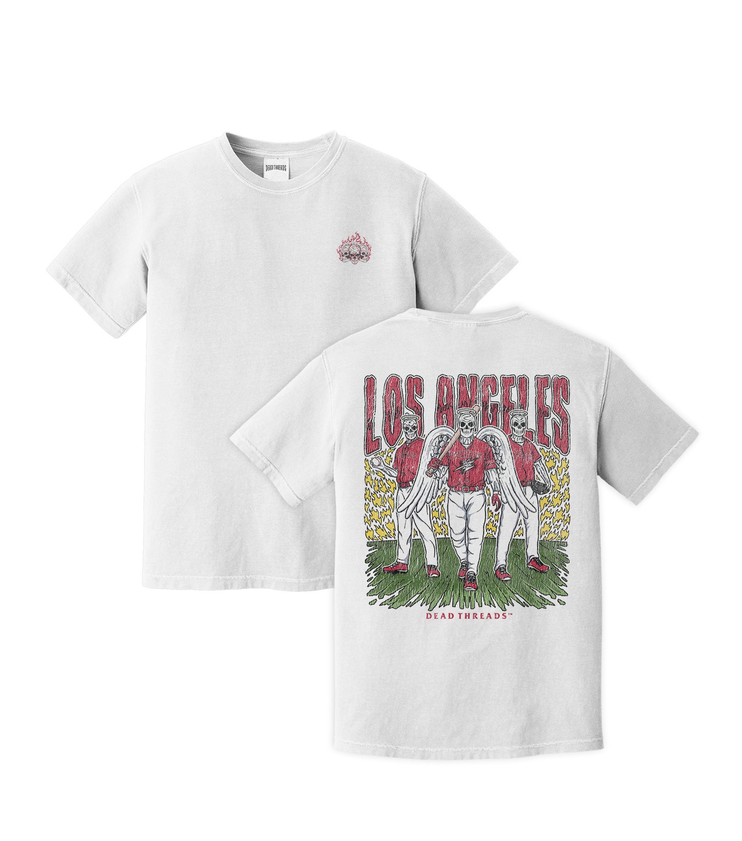 LOS ANGELES “RED” BASEBALL - "3 SKULL" PREMIUM T-SHIRT