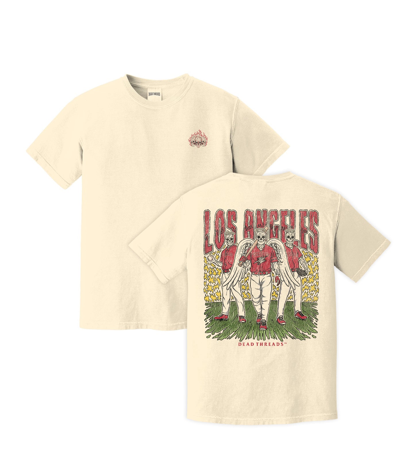 LOS ANGELES “RED” BASEBALL - "3 SKULL" PREMIUM T-SHIRT