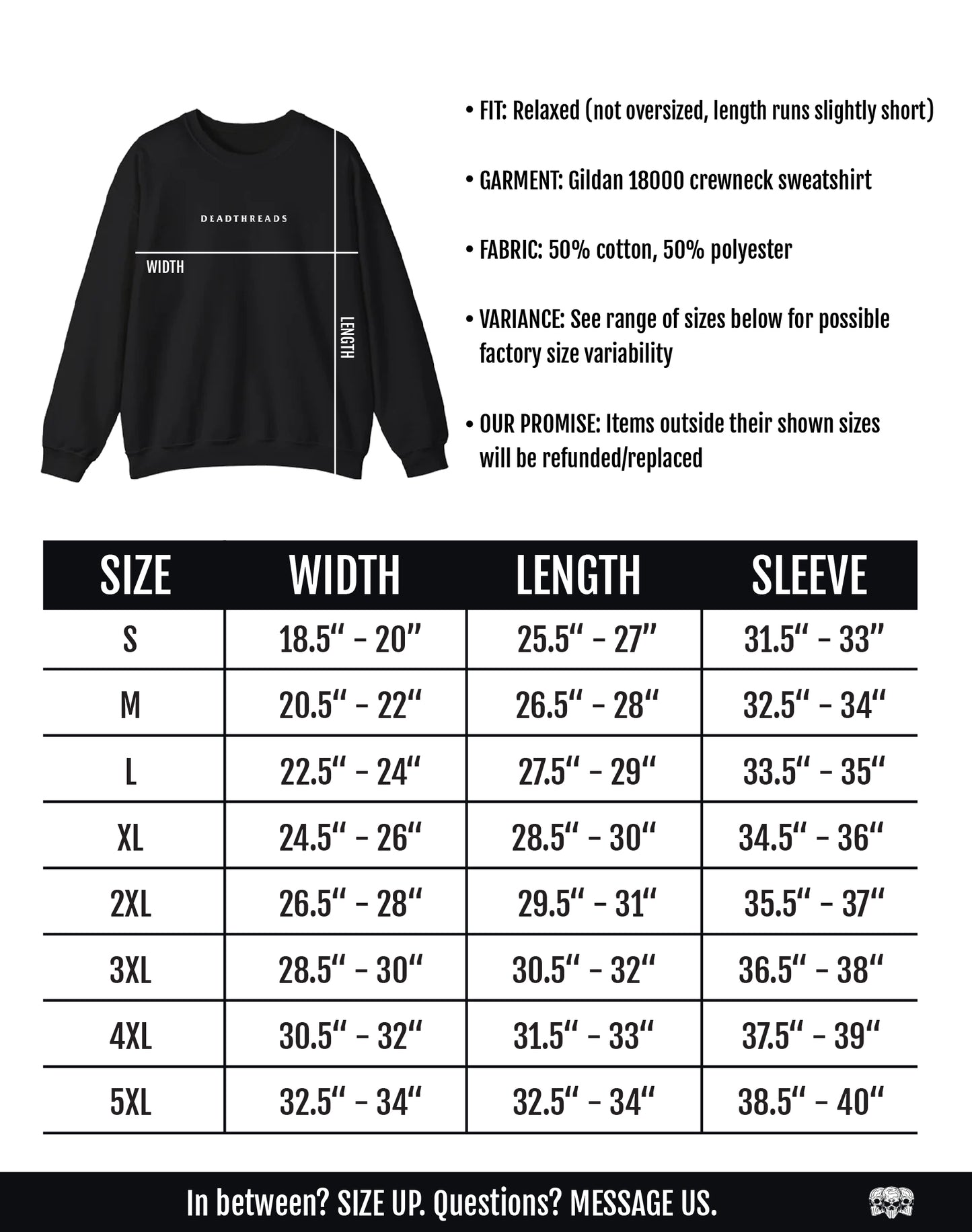 the size chart for a sweatshirt with measurements