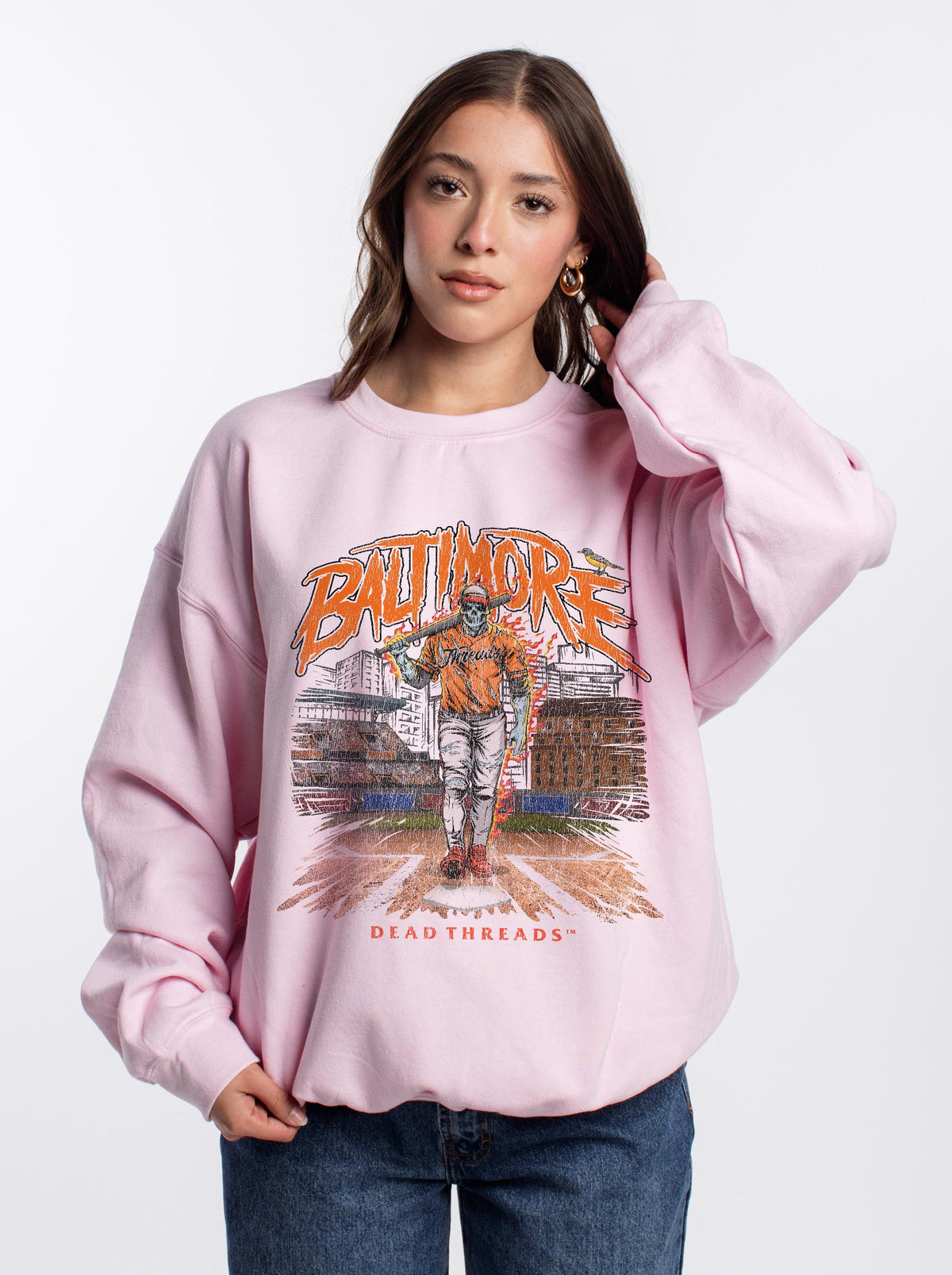 BALTIMORE BASEBALL CREWNECK SWEATSHIRT - PINK