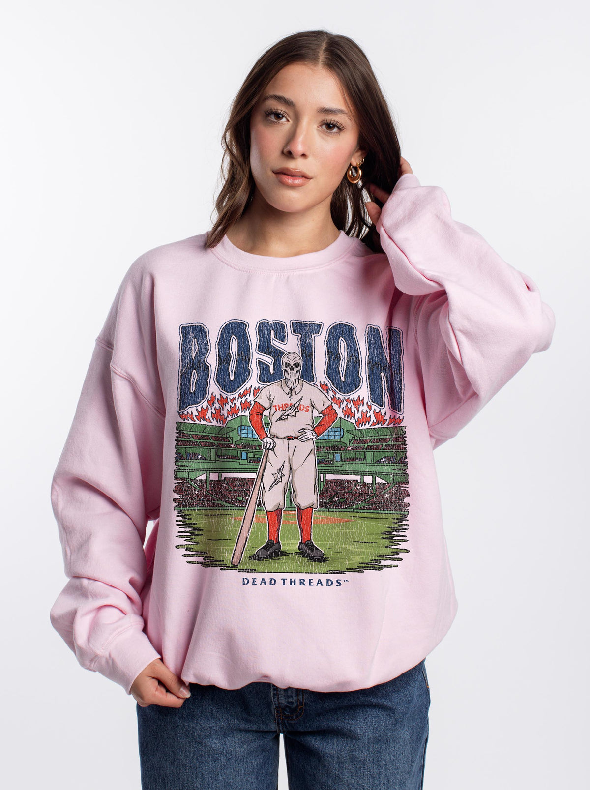 BOSTON BASEBALL CREWNECK SWEATSHIRT - PINK