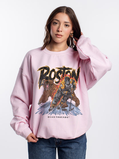 BOSTON HOCKEY CREWNECK SWEATSHIRT - PINK