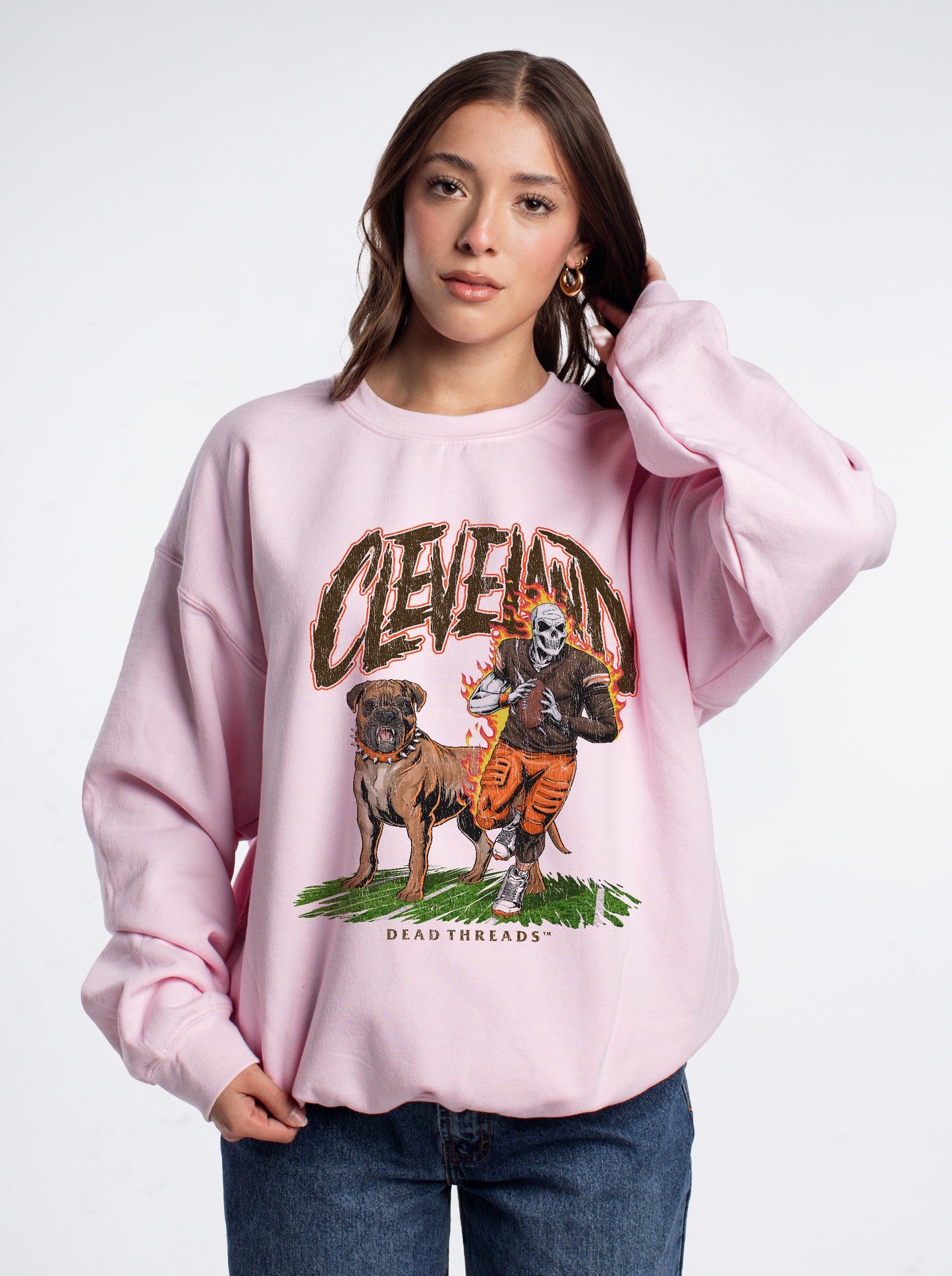 CLEVELAND FOOTBALL v2 CREWNECK SWEATSHIRT - PINK