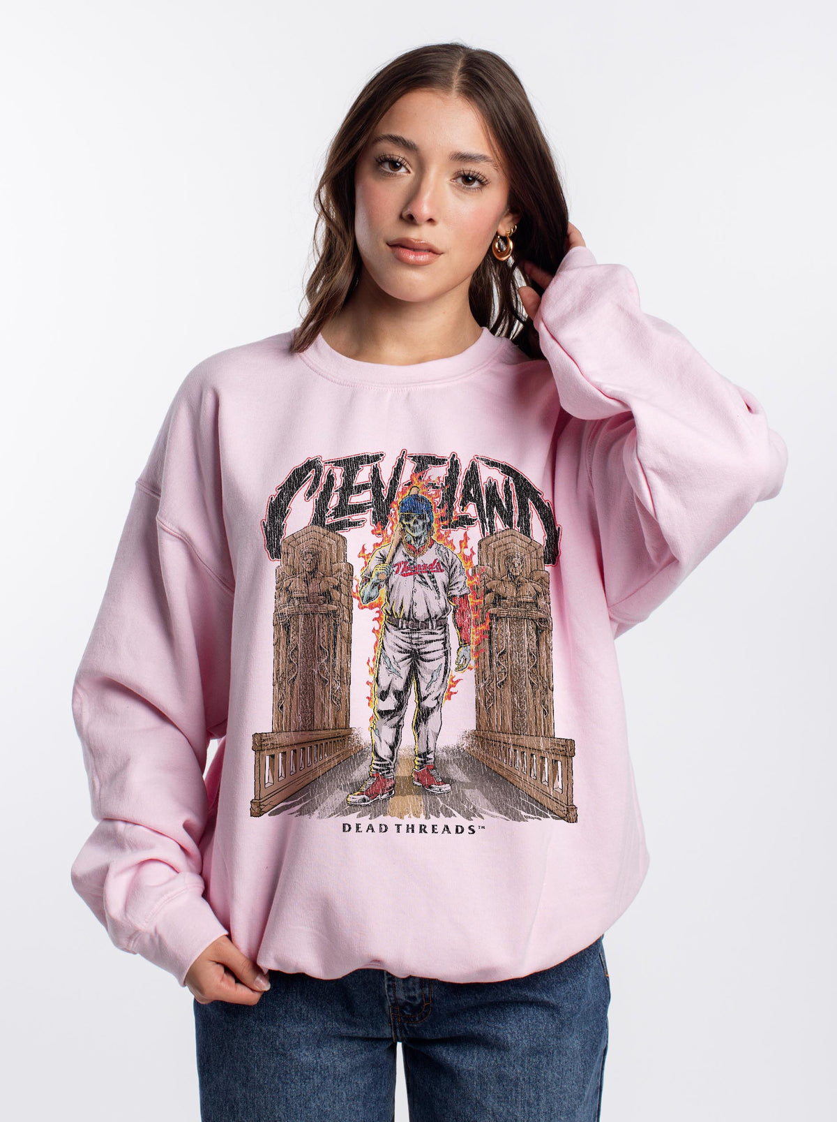CLEVELAND BASEBALL CREWNECK SWEATSHIRT - PINK