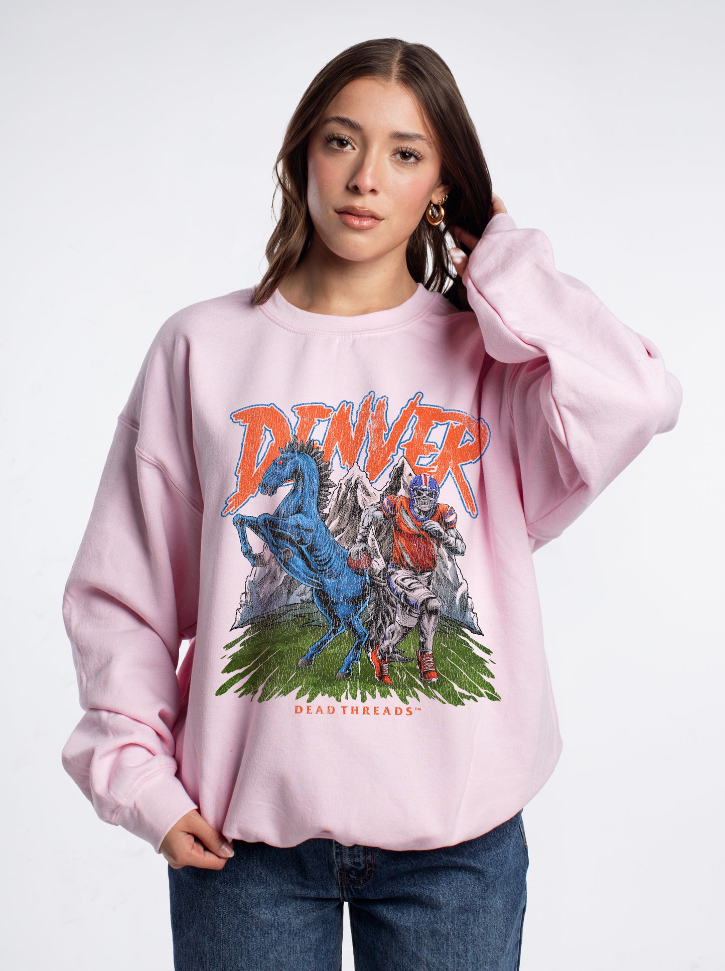 DENVER FOOTBALL v2 CREWNECK SWEATSHIRT - PINK