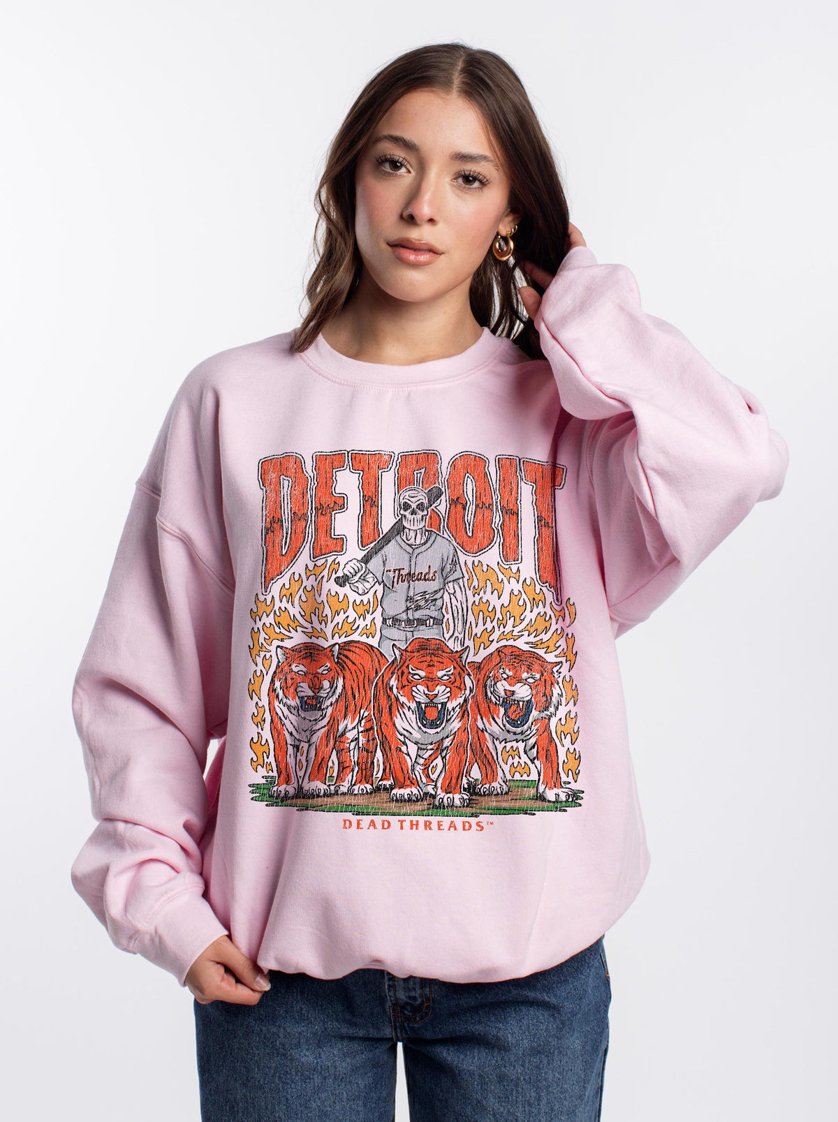 DETROIT BASEBALL CREWNECK SWEATSHIRT - PINK