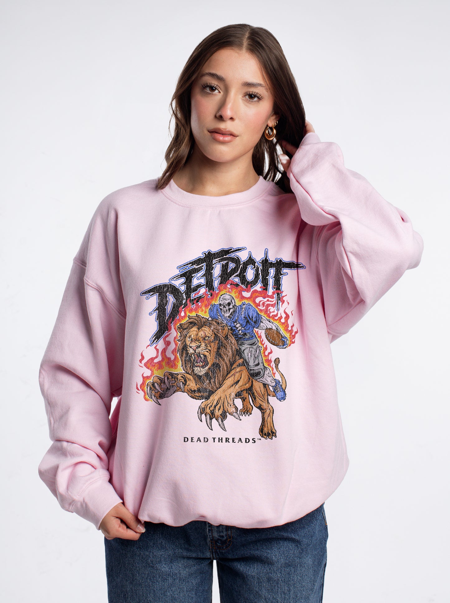 DETROIT FOOTBALL v2 CREWNECK SWEATSHIRT - PINK