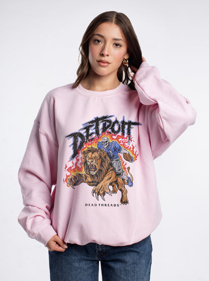 DETROIT FOOTBALL v2 CREWNECK SWEATSHIRT - PINK