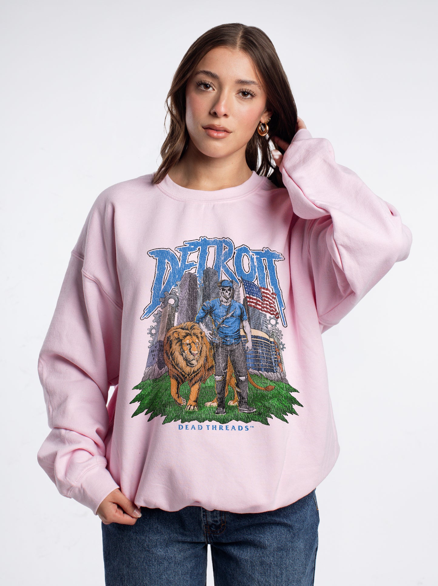 DETROIT FOOTBALL v3 CREWNECK SWEATSHIRT - PINK