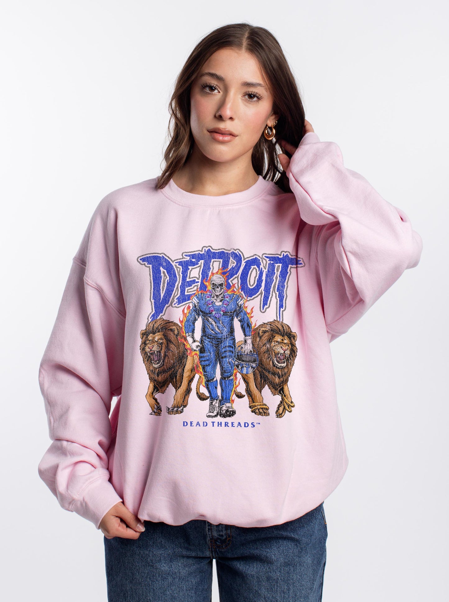 DETROIT FOOTBALL v4 CREWNECK SWEATSHIRT - PINK