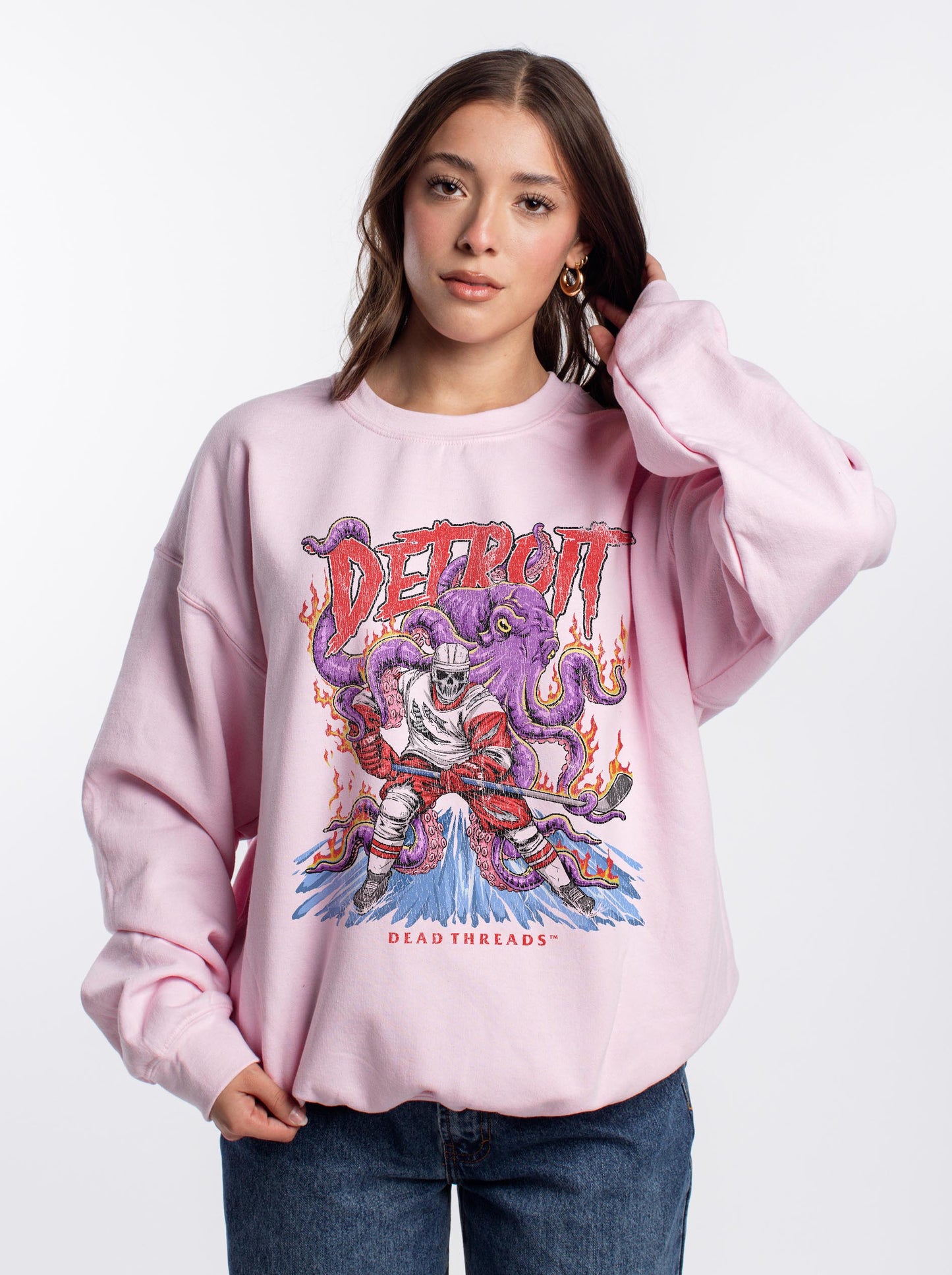 DETROIT HOCKEY CREWNECK SWEATSHIRT - PINK