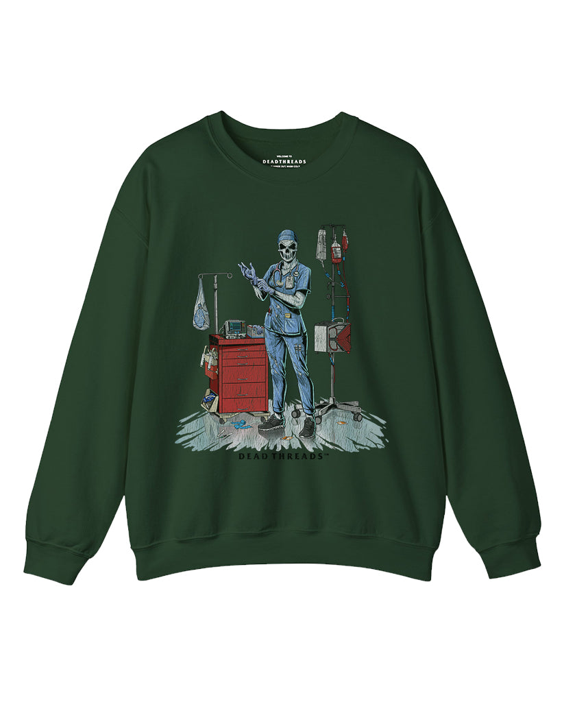 DEADSIDE NURSE (FEMALE) - BLUE SCRUBS CREWNECK SWEATSHIRT – Dead