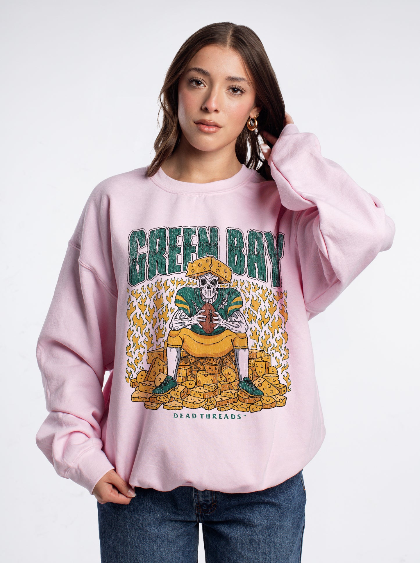 GREEN BAY FOOTBALL v1 CREWNECK SWEATSHIRT - PINK