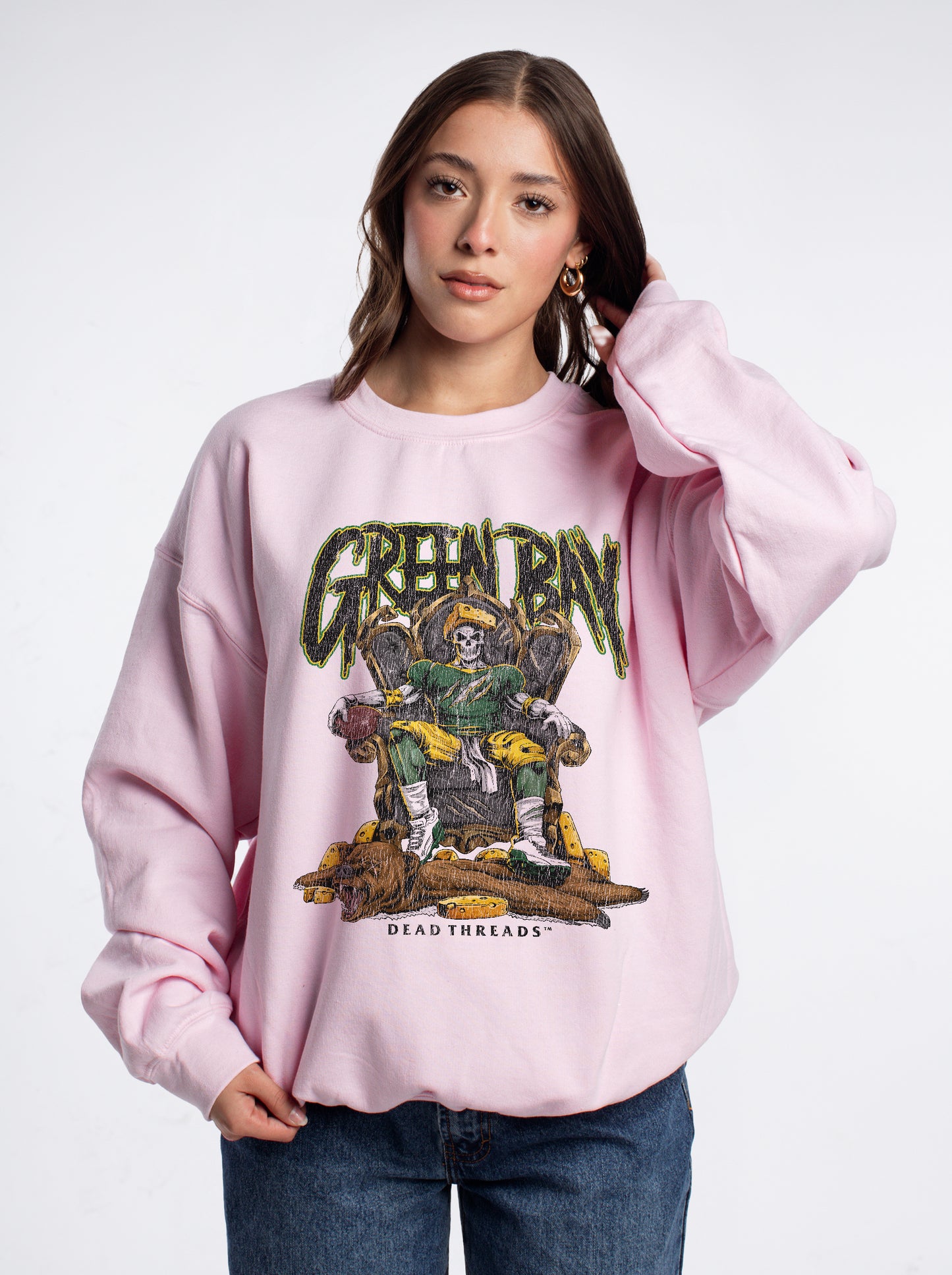 GREEN BAY FOOTBALL v2 CREWNECK SWEATSHIRT - PINK
