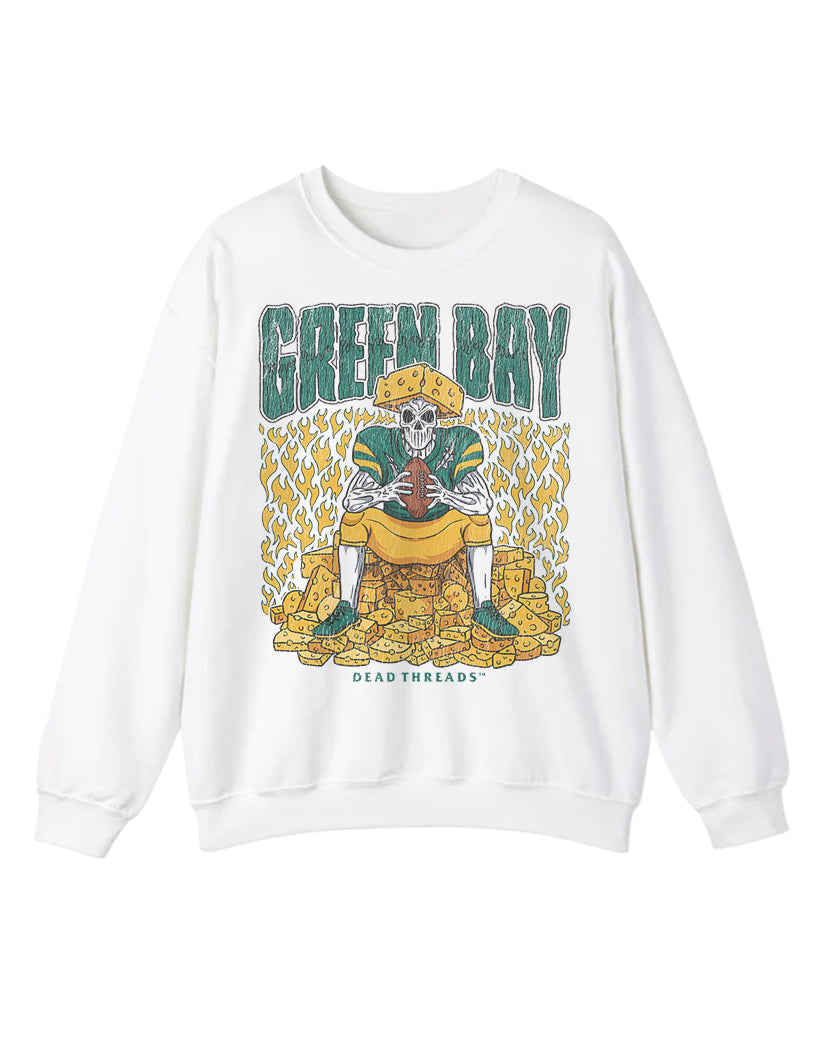 GREEN BAY FOOTBALL CREWNECK SWEATSHIRT VINTAGE SKULL GRAPHIC
