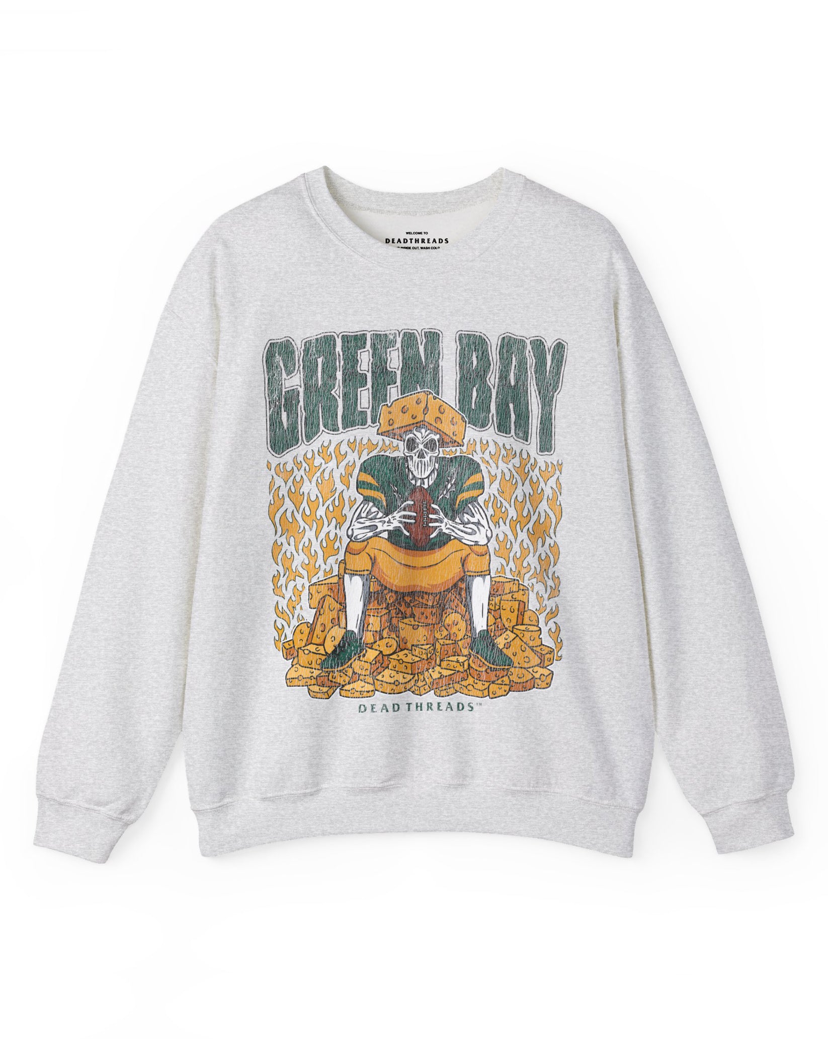 GREEN BAY FOOTBALL CREWNECK SWEATSHIRT - VINTAGE SKULL GRAPHIC