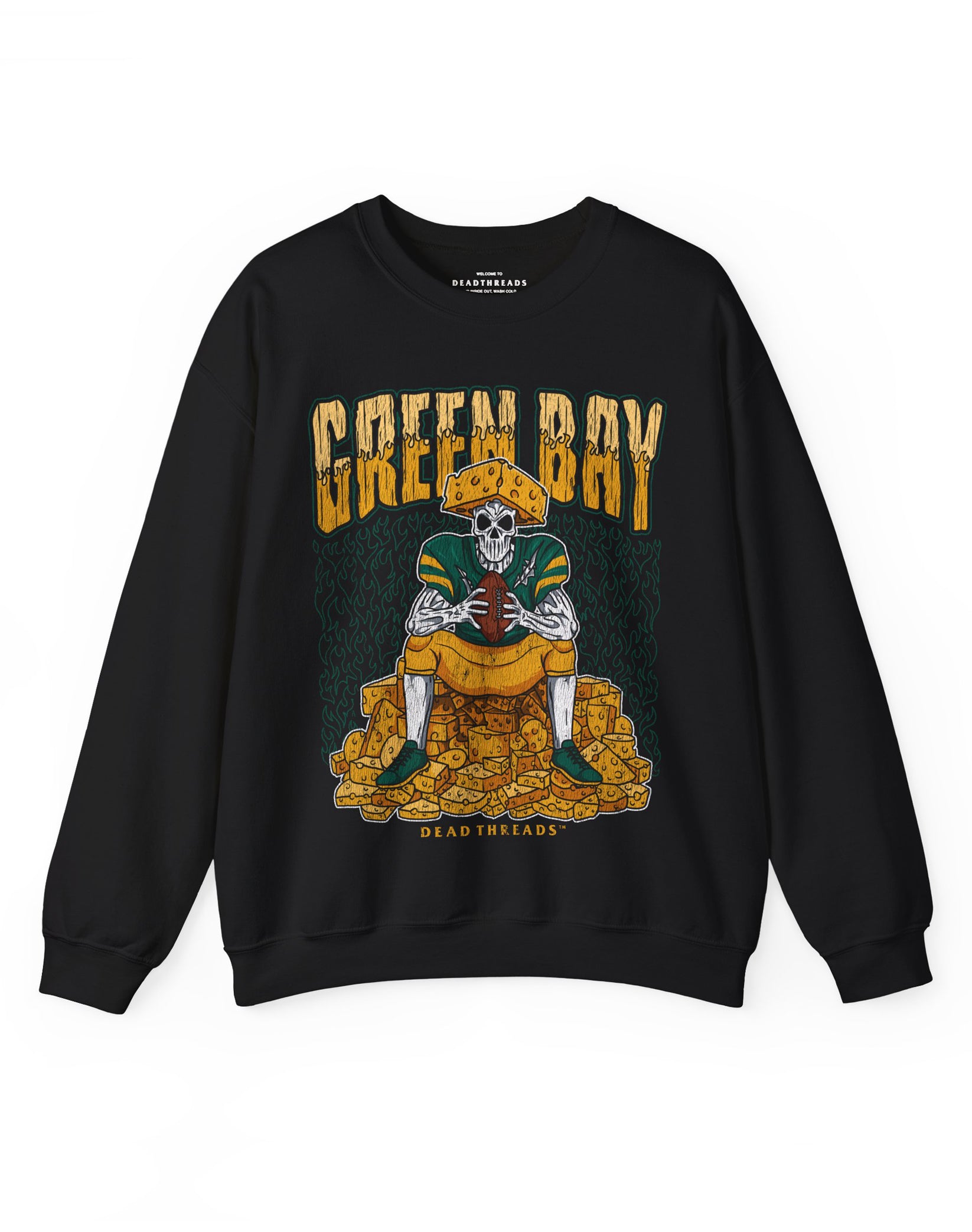 GREEN BAY FOOTBALL CREWNECK SWEATSHIRT - VINTAGE SKULL GRAPHIC
