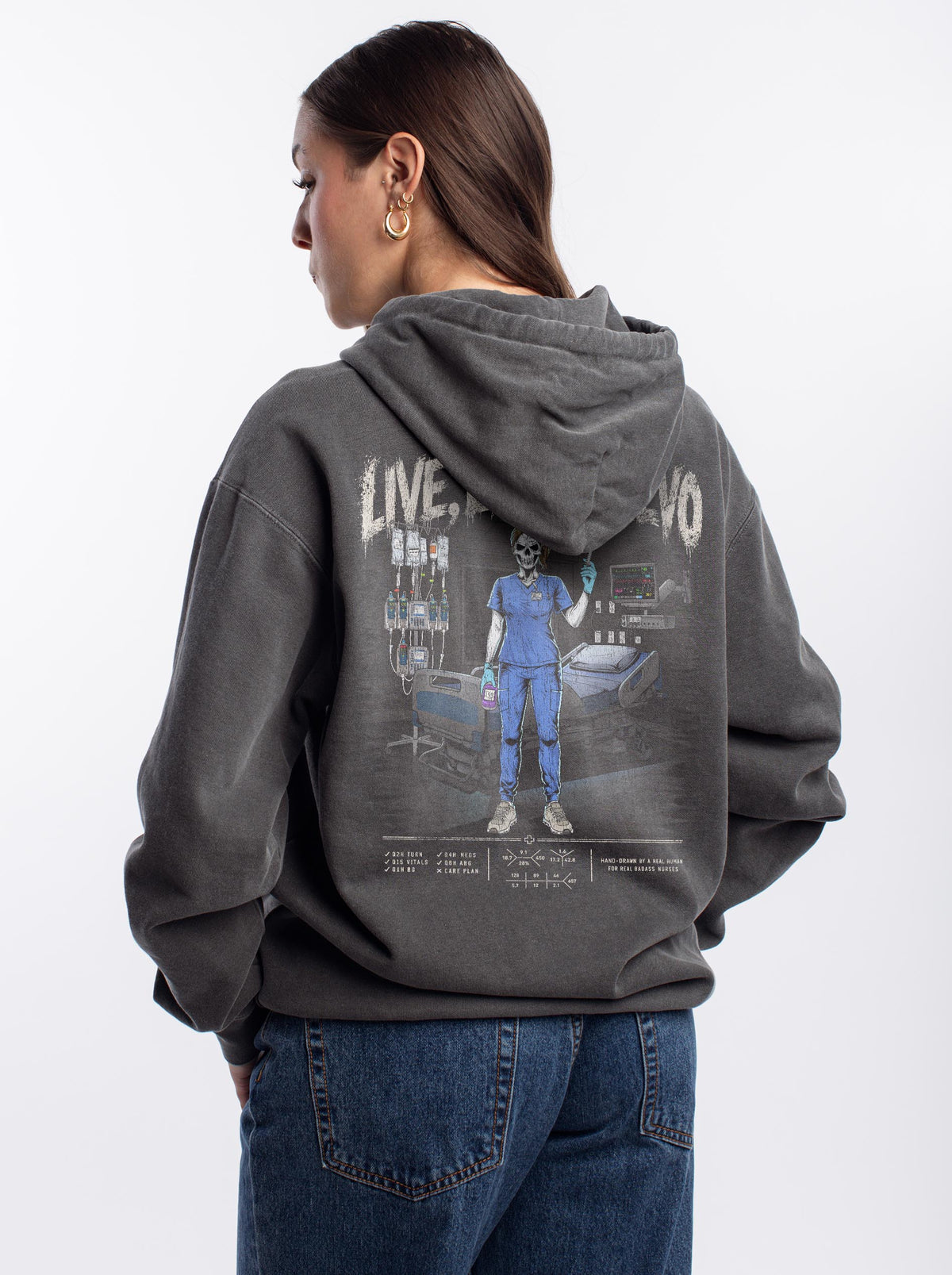 LIVE, LAUGH, LEVO (ICU NURSE, FEMALE v1) - “DT ESSENTIAL" HOODIE