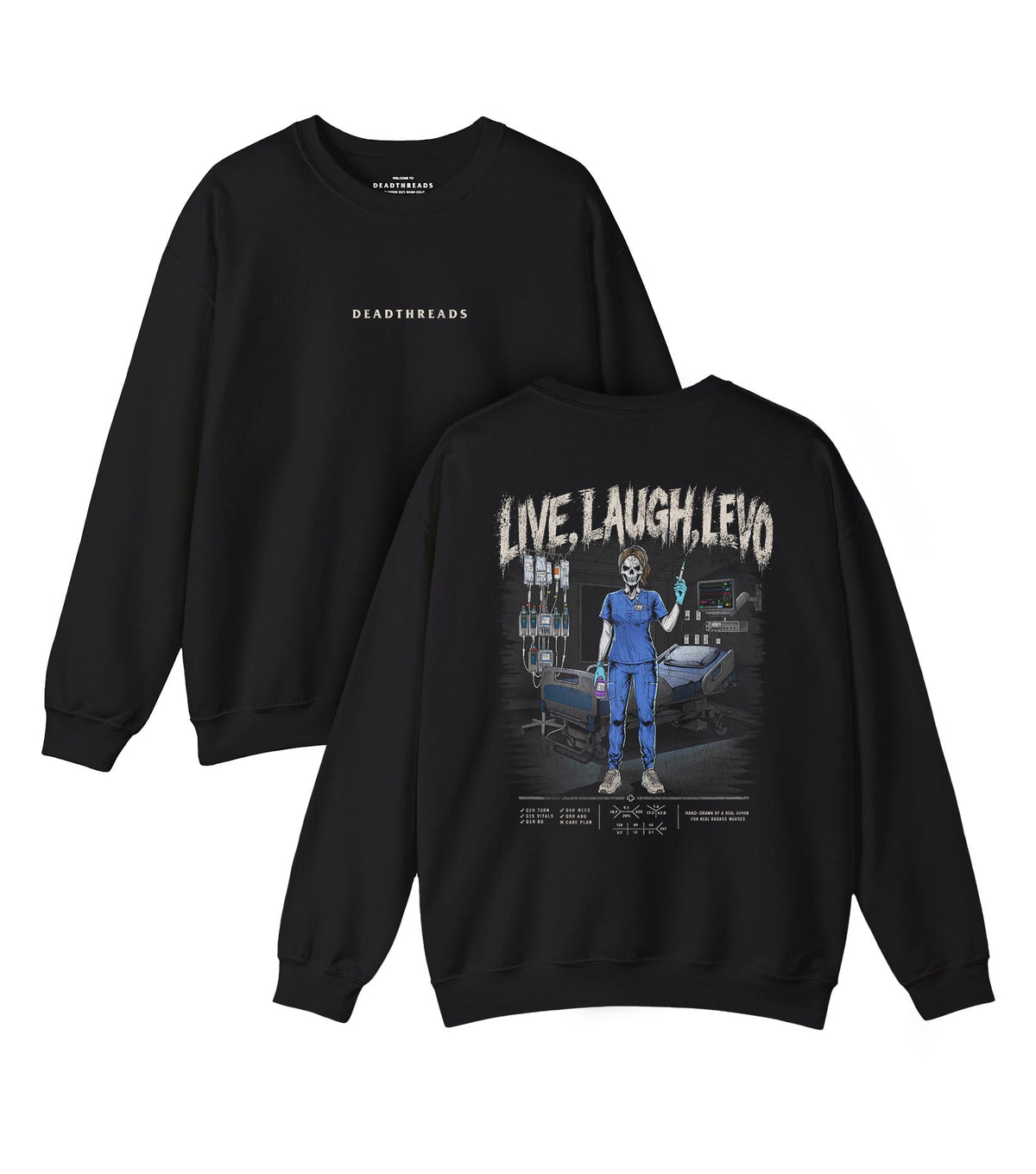 LIVE, LAUGH, LEVO (ICU NURSE, FEMALE v1) - “DT ESSENTIAL" CREWNECK SWEATSHIRT