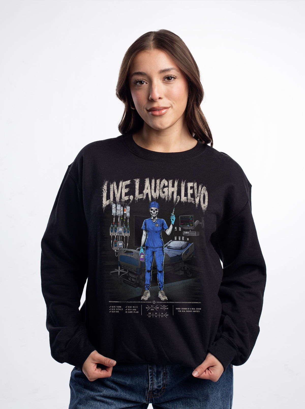 LIVE, LAUGH, LEVO (ICU NURSE, FEMALE v2) - CREWNECK SWEATSHIRT