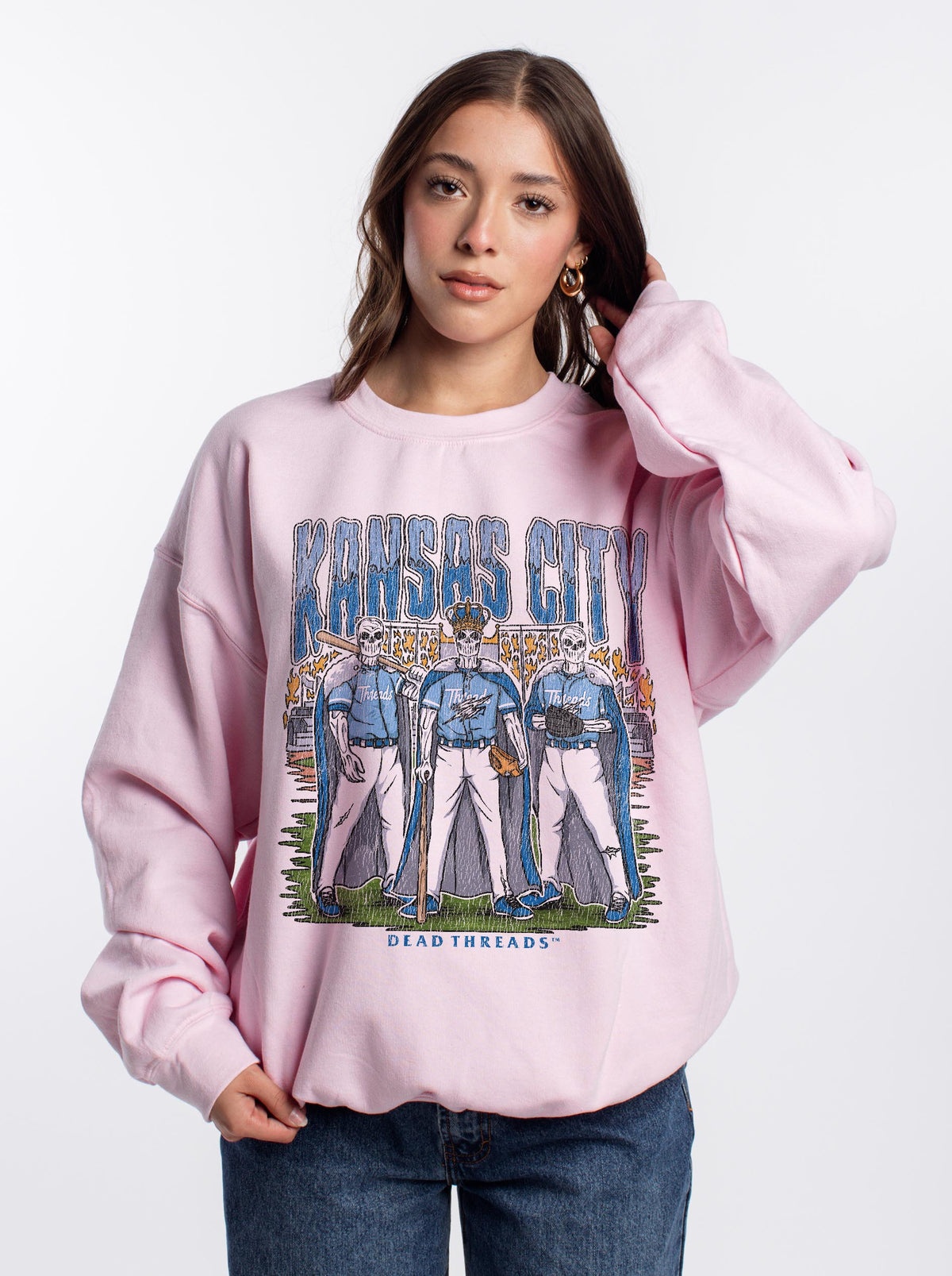 KANSAS CITY BASEBALL CREWNECK SWEATSHIRT - PINK