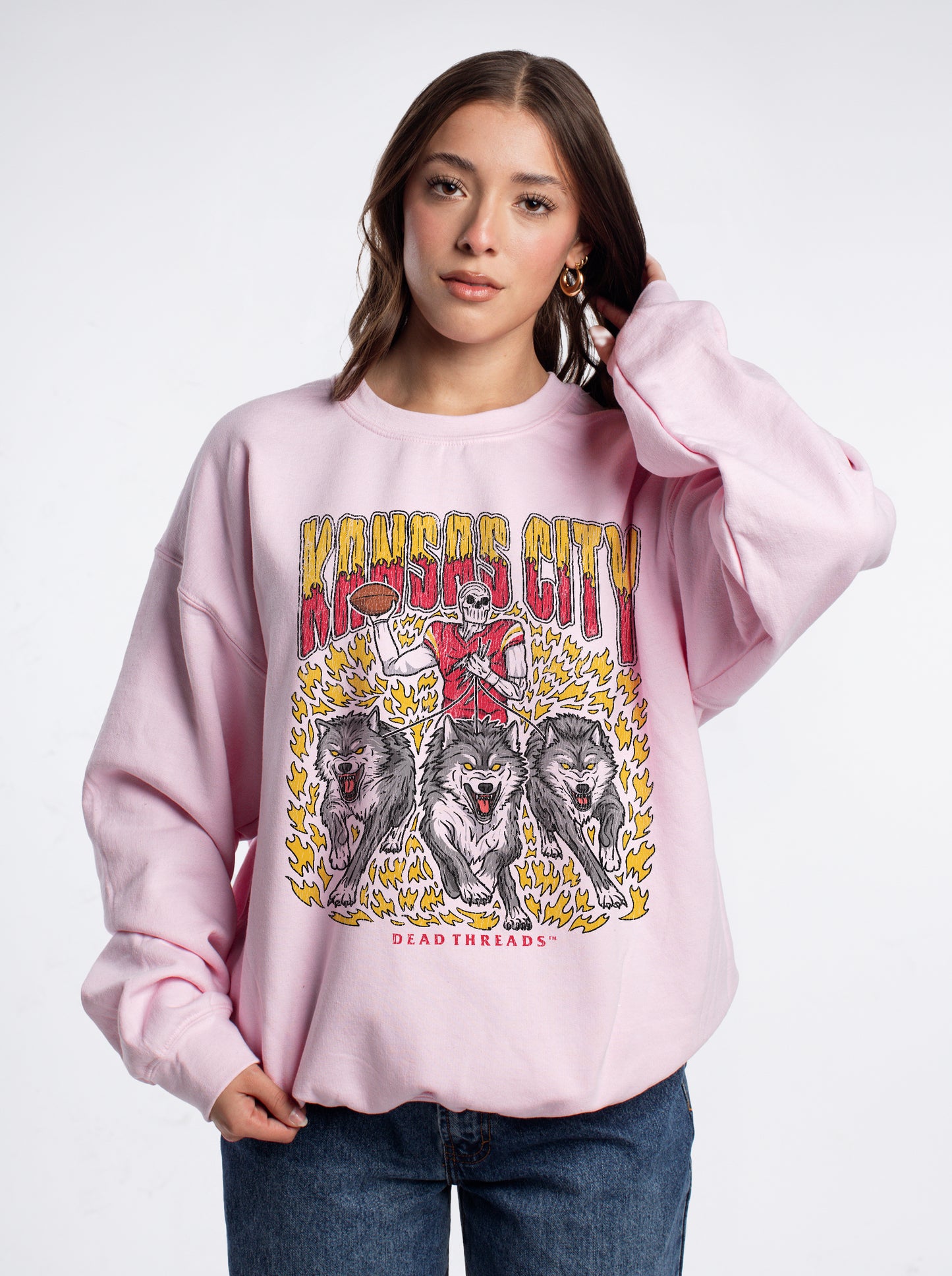 KANSAS CITY FOOTBALL v1 CREWNECK SWEATSHIRT - PINK
