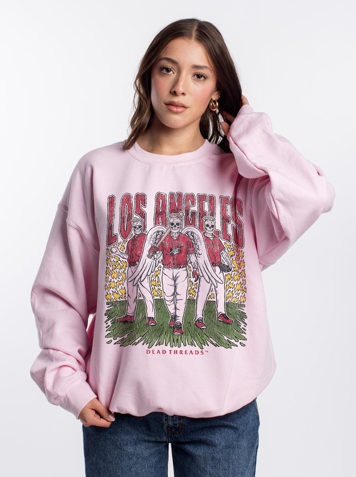 LOS ANGELES BASEBALL CREWNECK SWEATSHIRT - PINK