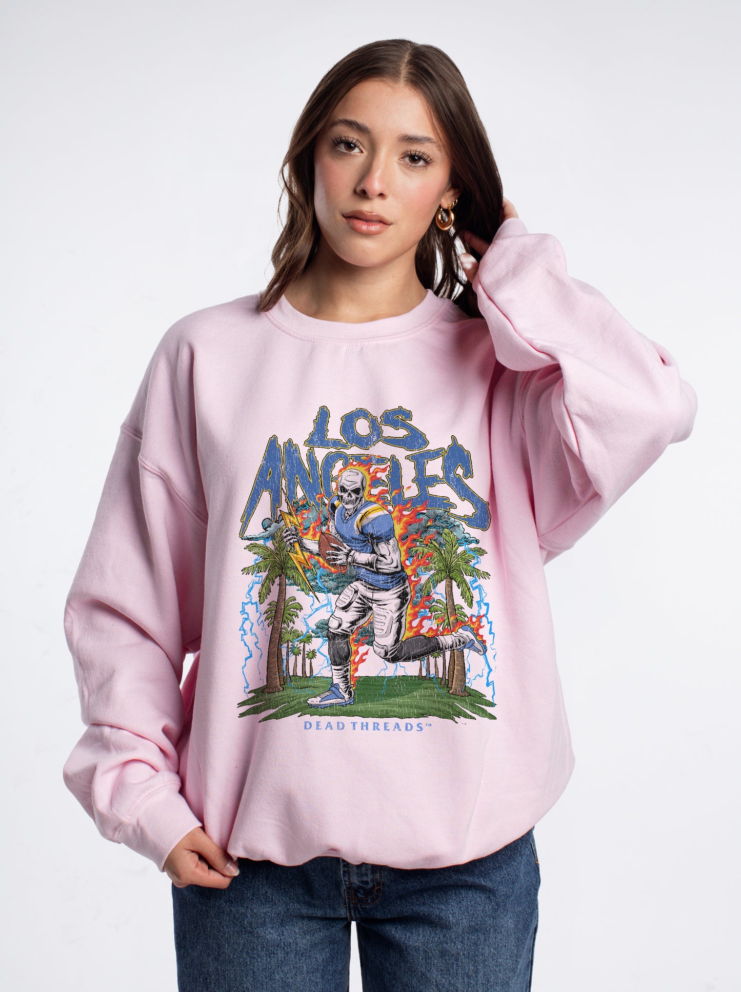 LOS ANGELES FOOTBALL CREWNECK SWEATSHIRT - PINK