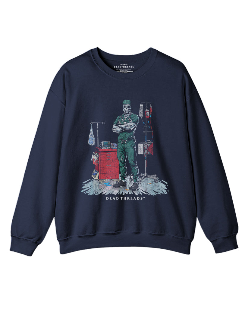 DEADSIDE NURSE (MALE) - BLUE SCRUBS CREWNECK SWEATSHIRT