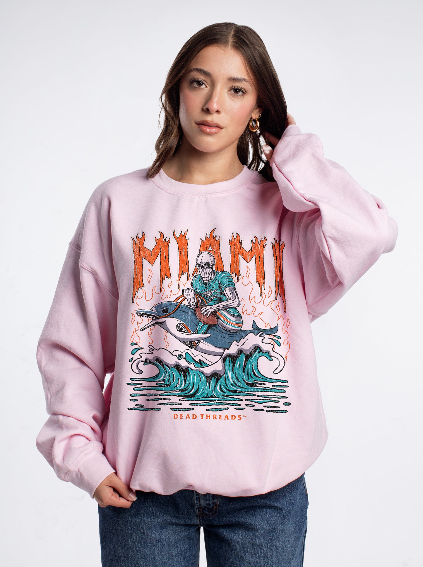 MIAMI FOOTBALL CREWNECK SWEATSHIRT - PINK