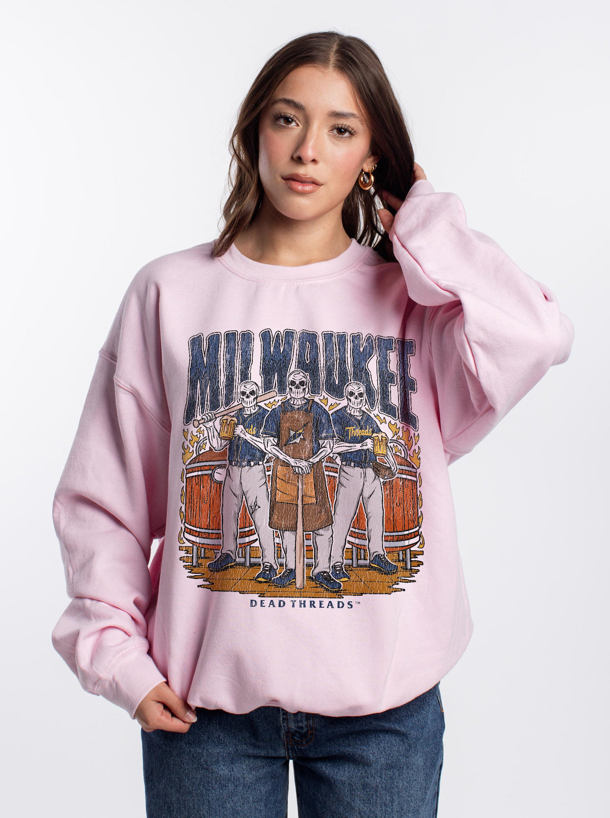 MILWAUKEE BASEBALL CREWNECK SWEATSHIRT - PINK