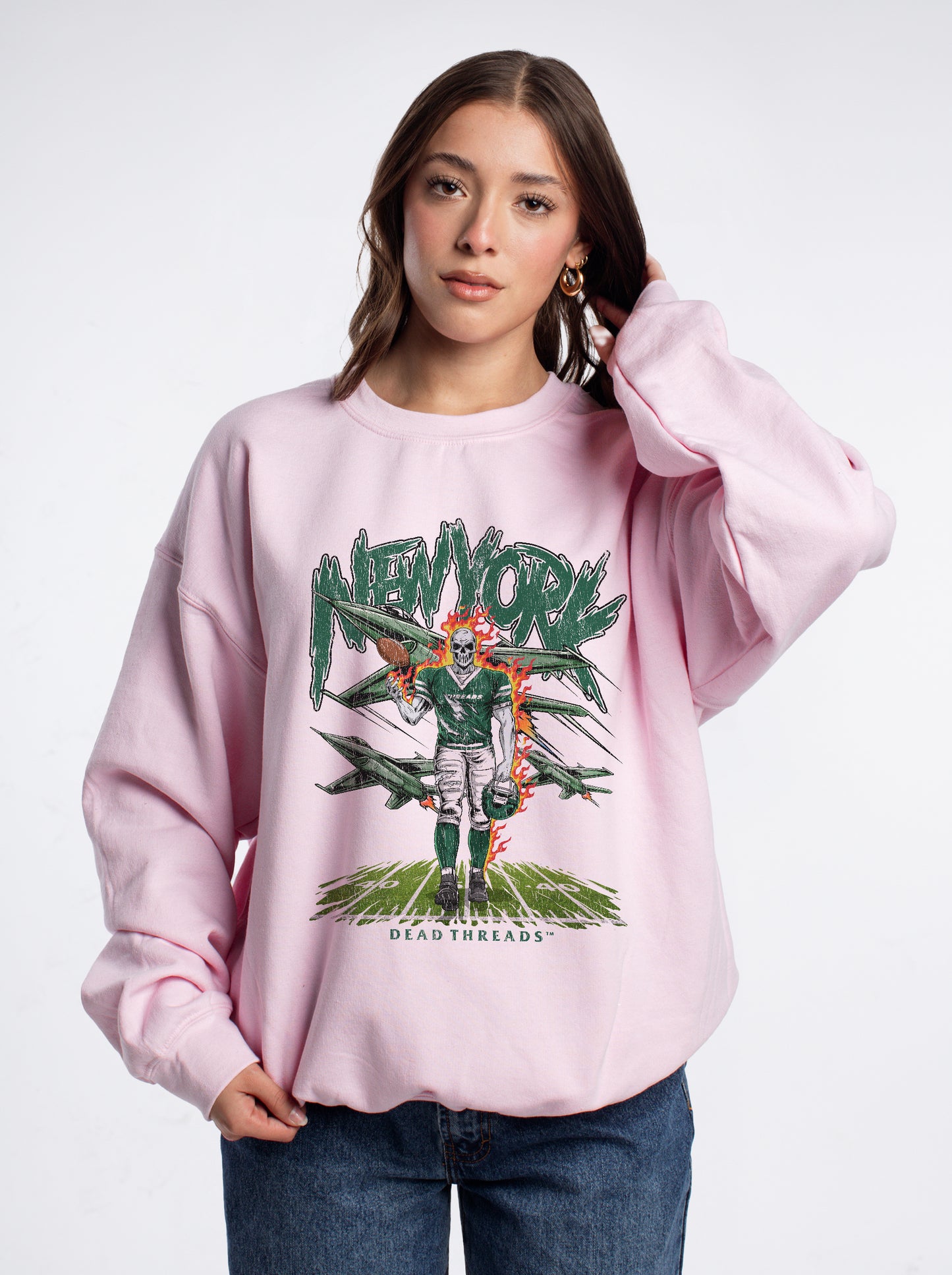NEW YORK FOOTBALL GREEN CREWNECK SWEATSHIRT - PINK