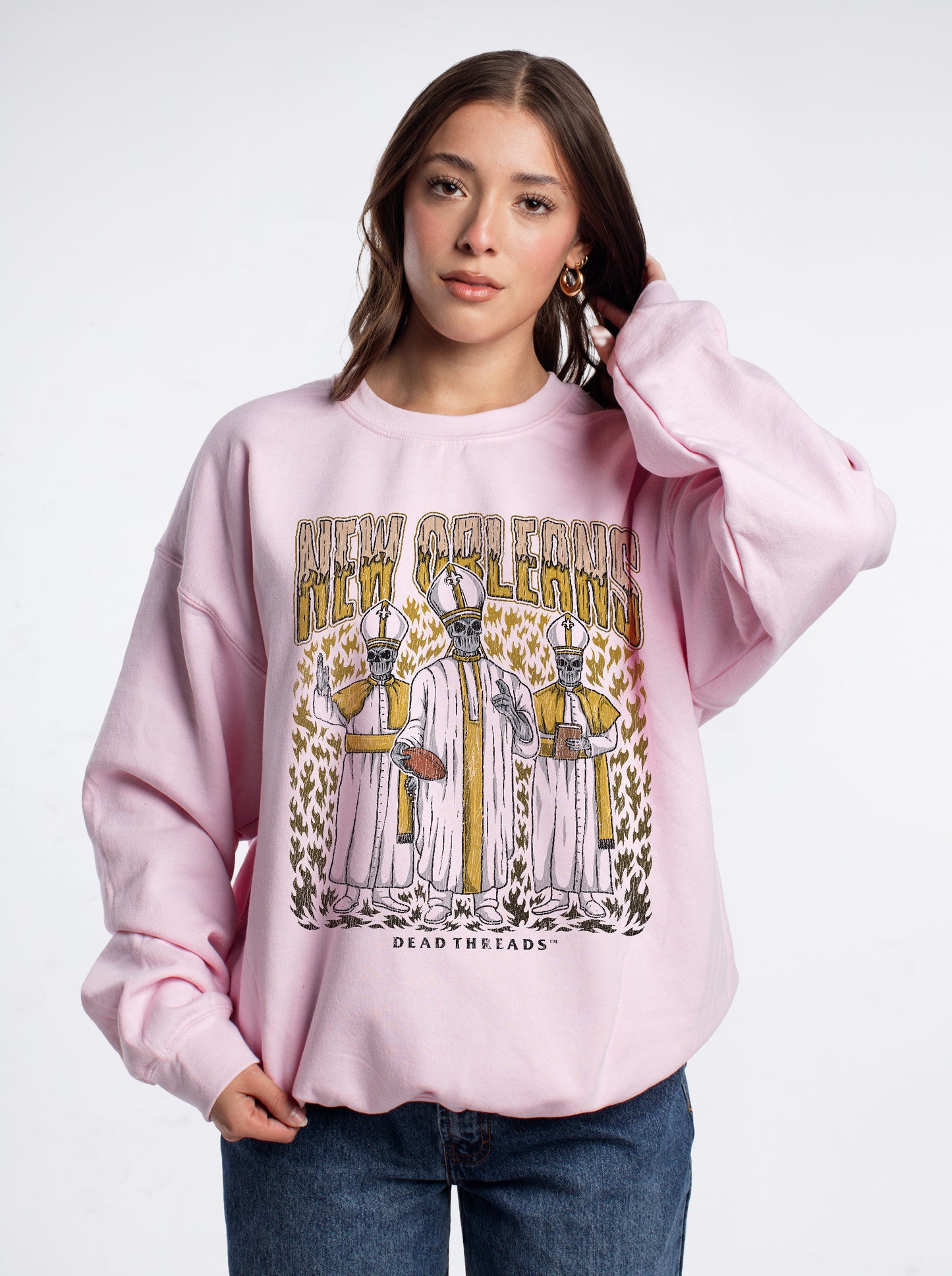 NEW ORLEANS FOOTBALL CREWNECK SWEATSHIRT - PINK