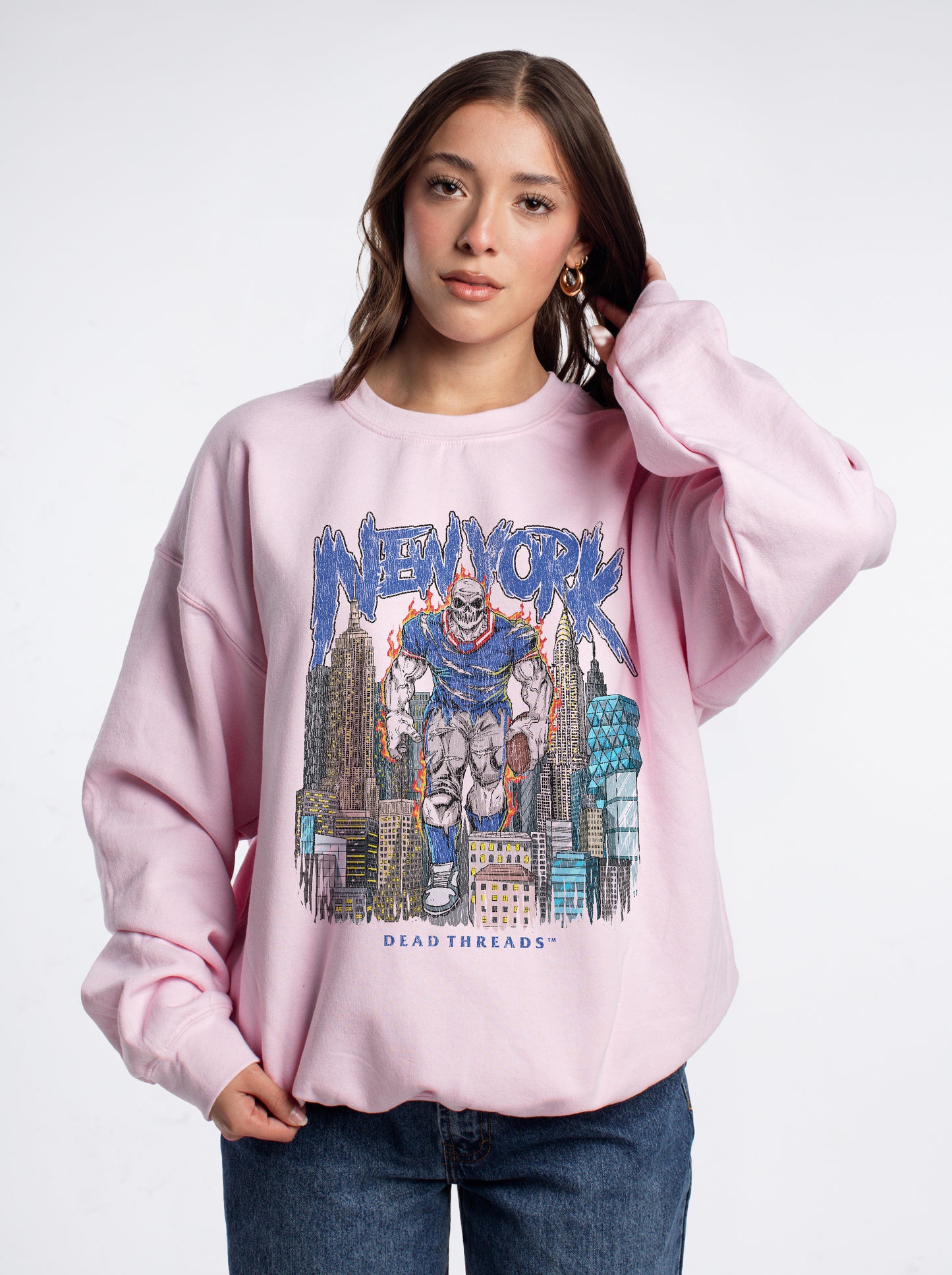NEW YORK FOOTBALL BLUE CREWNECK SWEATSHIRT - PINK