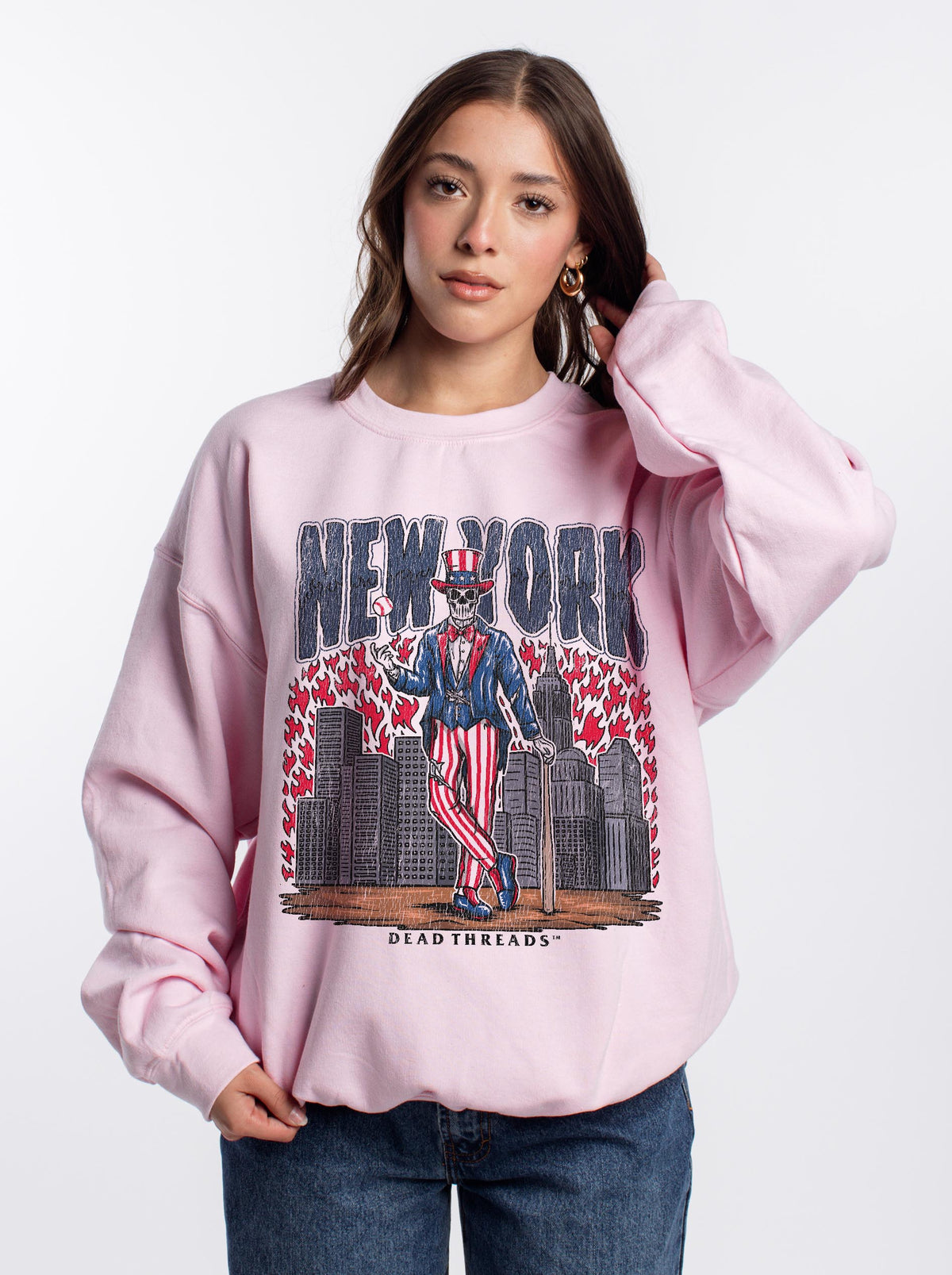 NEW YORK BASEBALL CREWNECK SWEATSHIRT - PINK