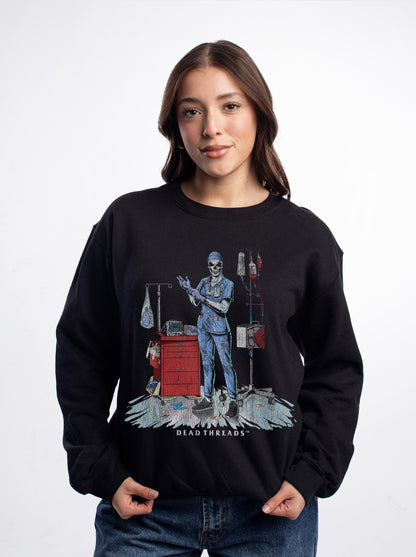 DEADSIDE NURSE (FEMALE) - BLUE SCRUBS CREWNECK SWEATSHIRT
