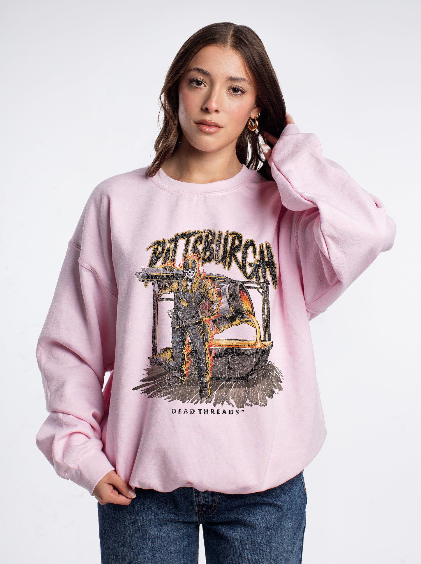 PITTSBURGH FOOTBALL v2 CREWNECK SWEATSHIRT - PINK