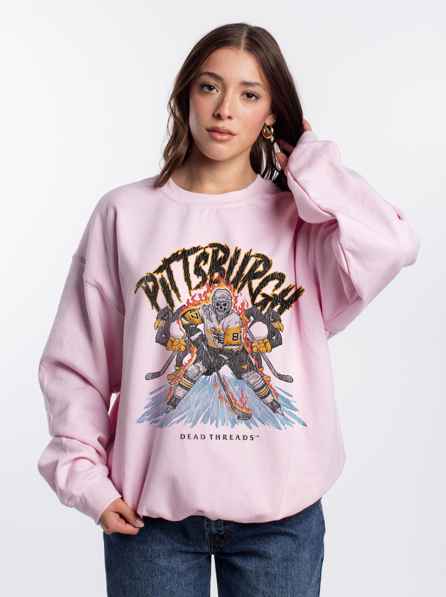 PITTSBURGH HOCKEY CREWNECK SWEATSHIRT - PINK