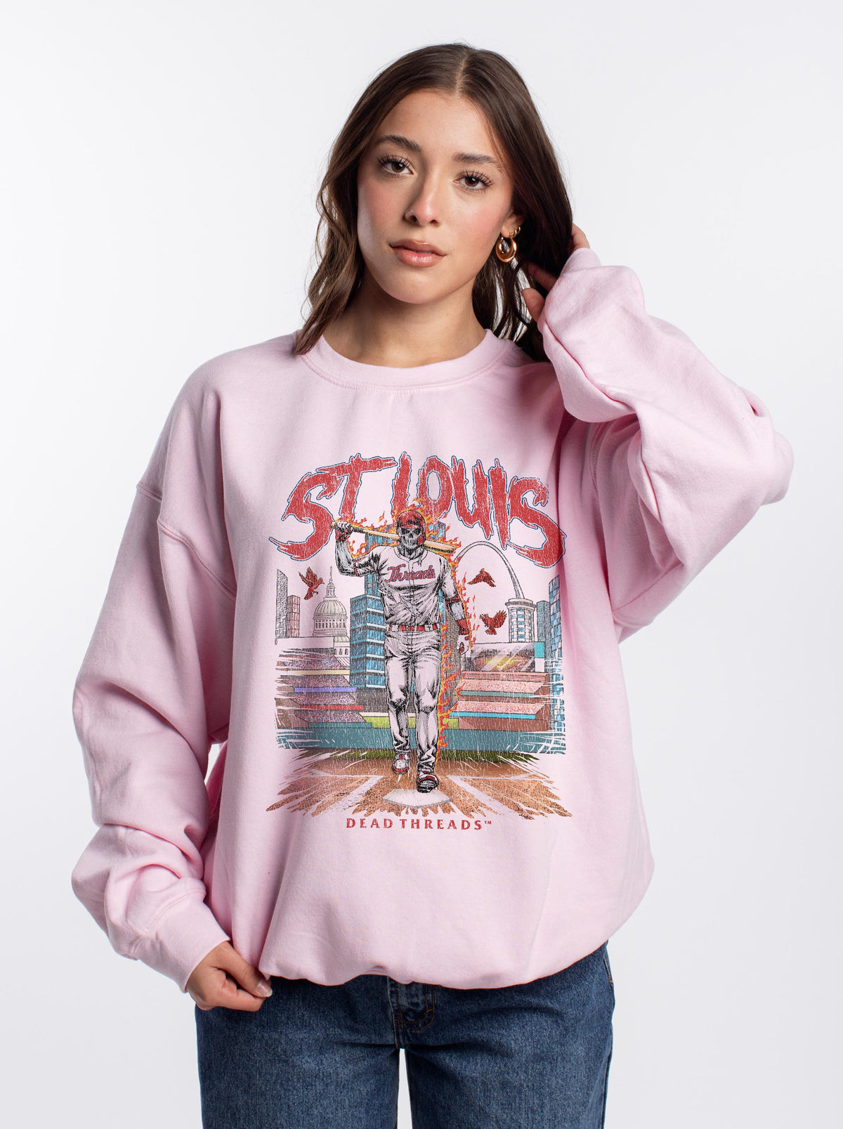 ST. LOUIS BASEBALL CREWNECK SWEATSHIRT - PINK