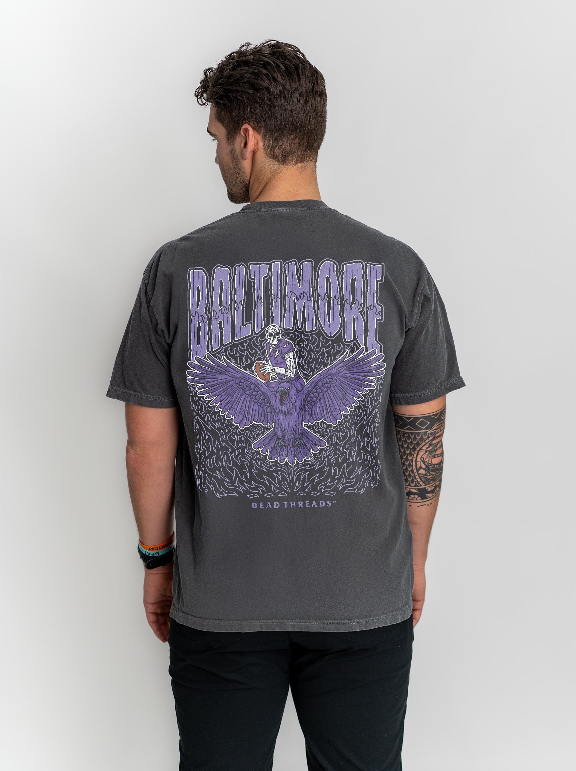 BALTIMORE FOOTBALL v1 - “3 SKULL” PREMIUM T - SHIRT – T-Shirt – Dead Threads Apparel