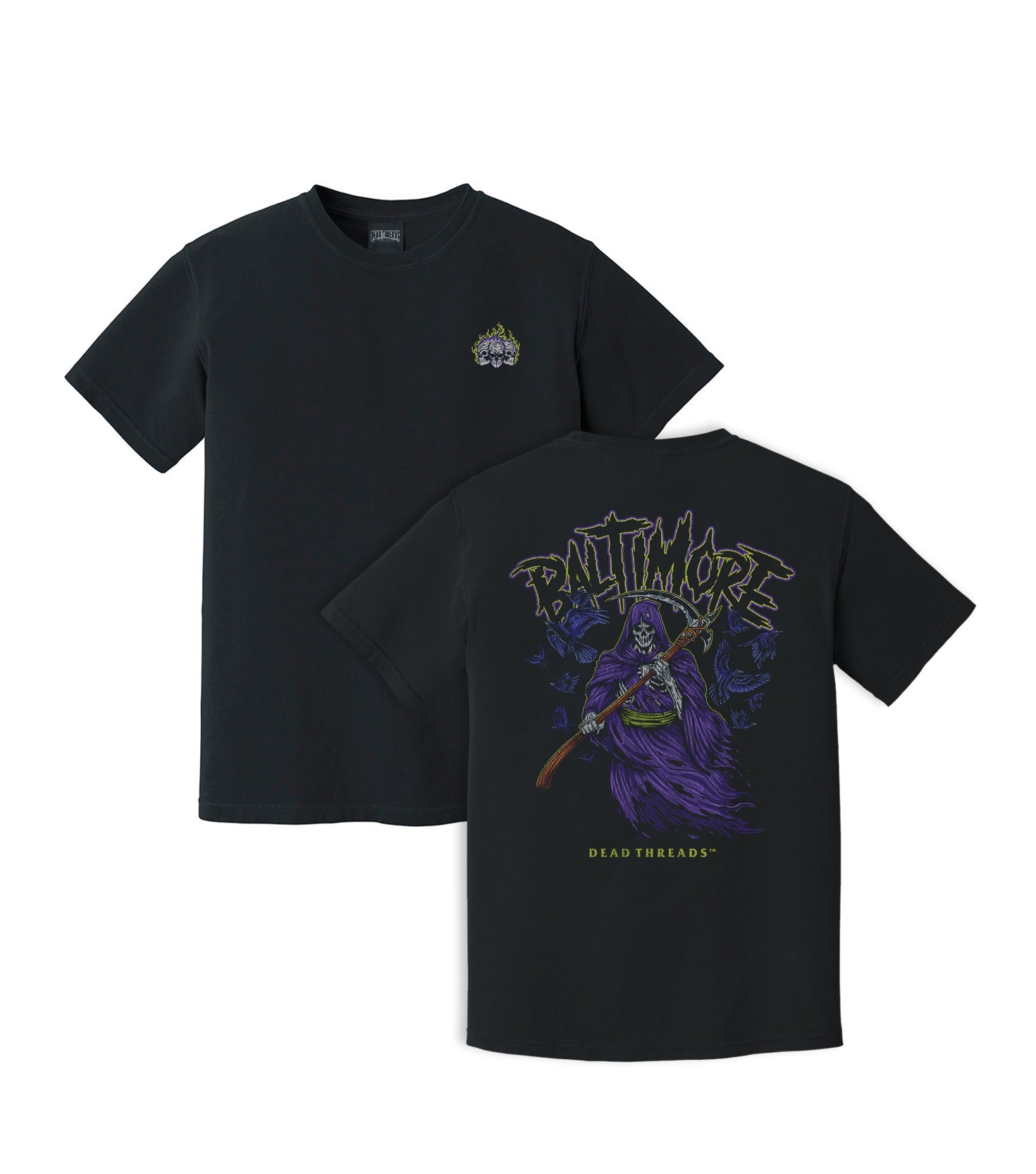 BALTIMORE FOOTBALL v2 - “3 SKULL” PREMIUM T - SHIRT – T-Shirt – Dead Threads Apparel
