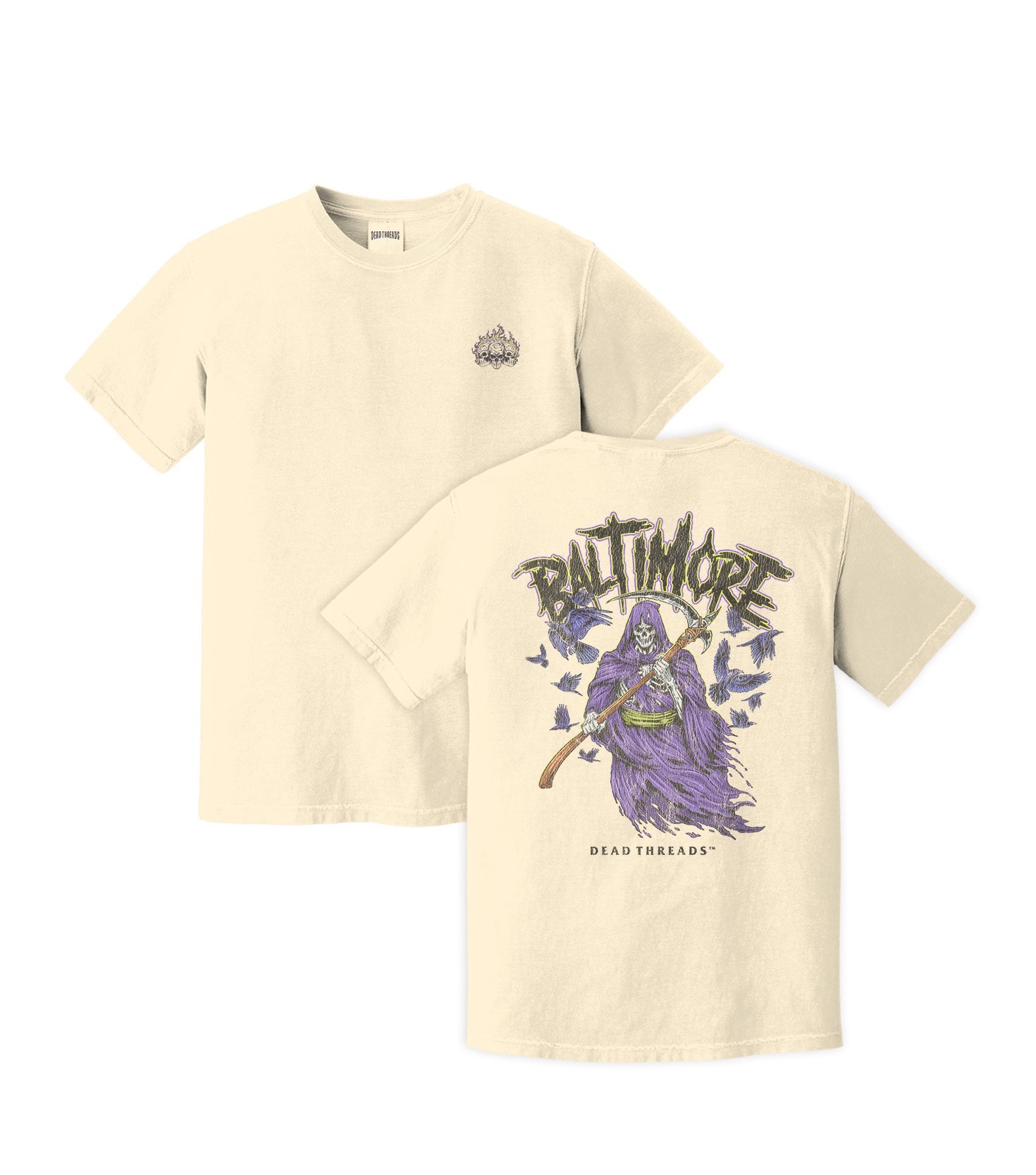 BALTIMORE FOOTBALL v2 - “3 SKULL” PREMIUM T - SHIRT – T-Shirt – Dead Threads Apparel