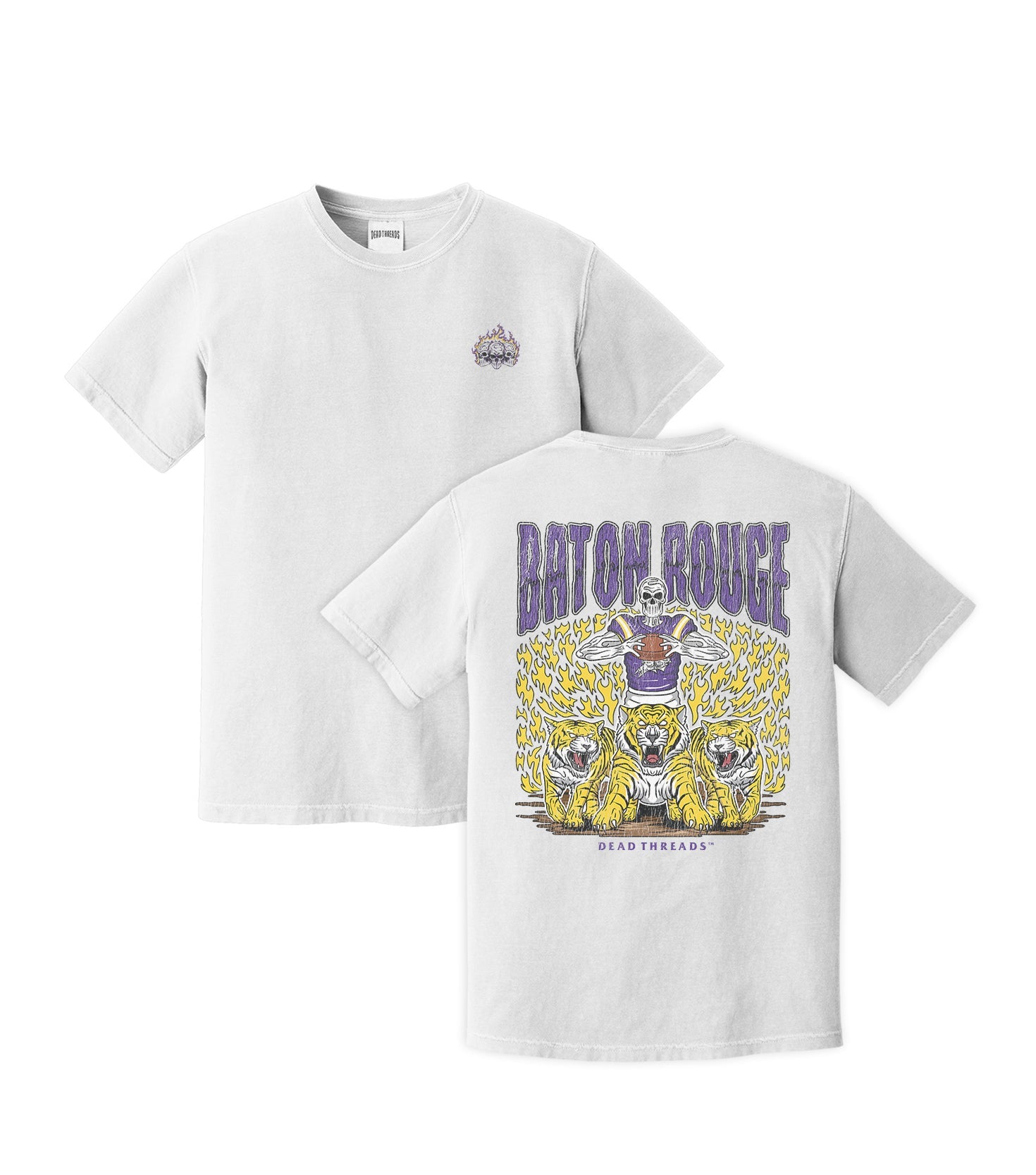 BATON ROUGE FOOTBALL - “3 SKULL” PREMIUM T - SHIRT – T-Shirt – Dead Threads Apparel