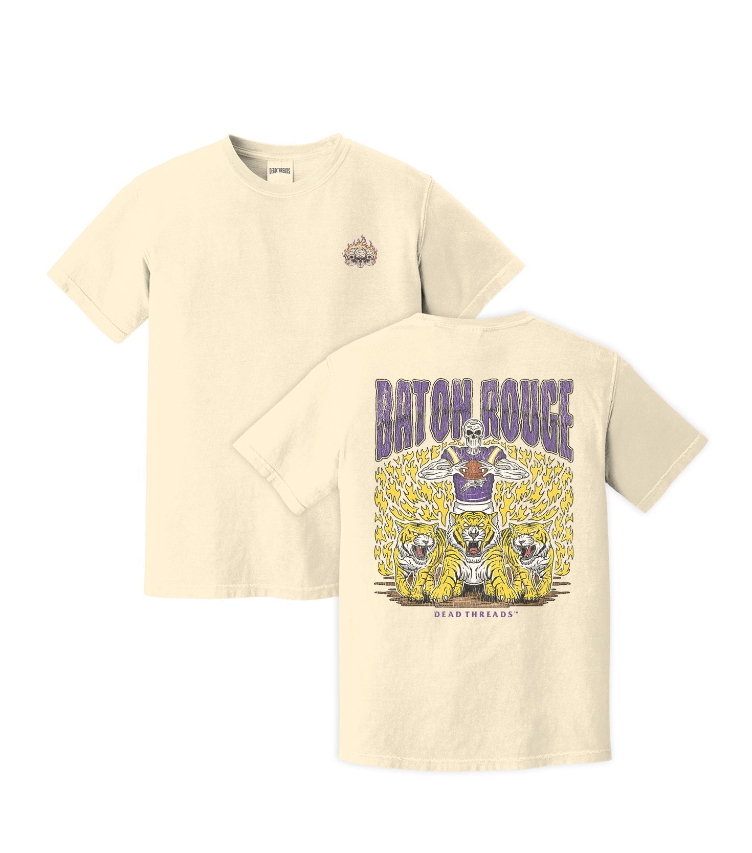 BATON ROUGE FOOTBALL - “3 SKULL” PREMIUM T - SHIRT – T-Shirt – Dead Threads Apparel