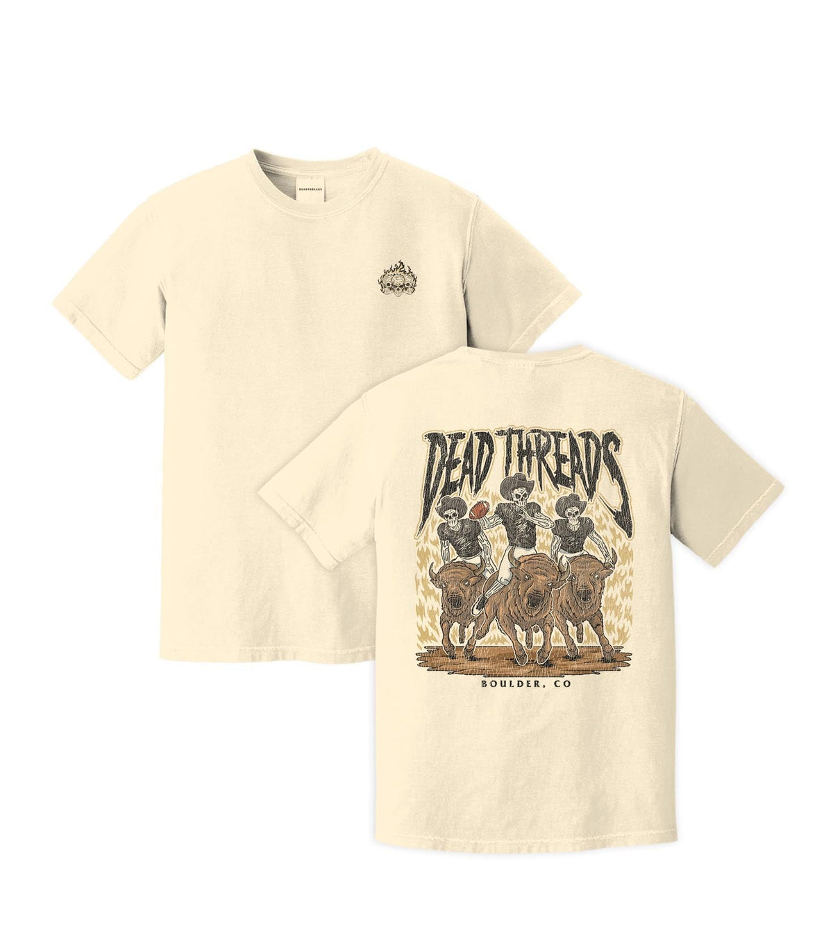 BOULDER FOOTBALL - “3 SKULL” PREMIUM T-SHIRT – T-Shirt – Dead Threads Apparel