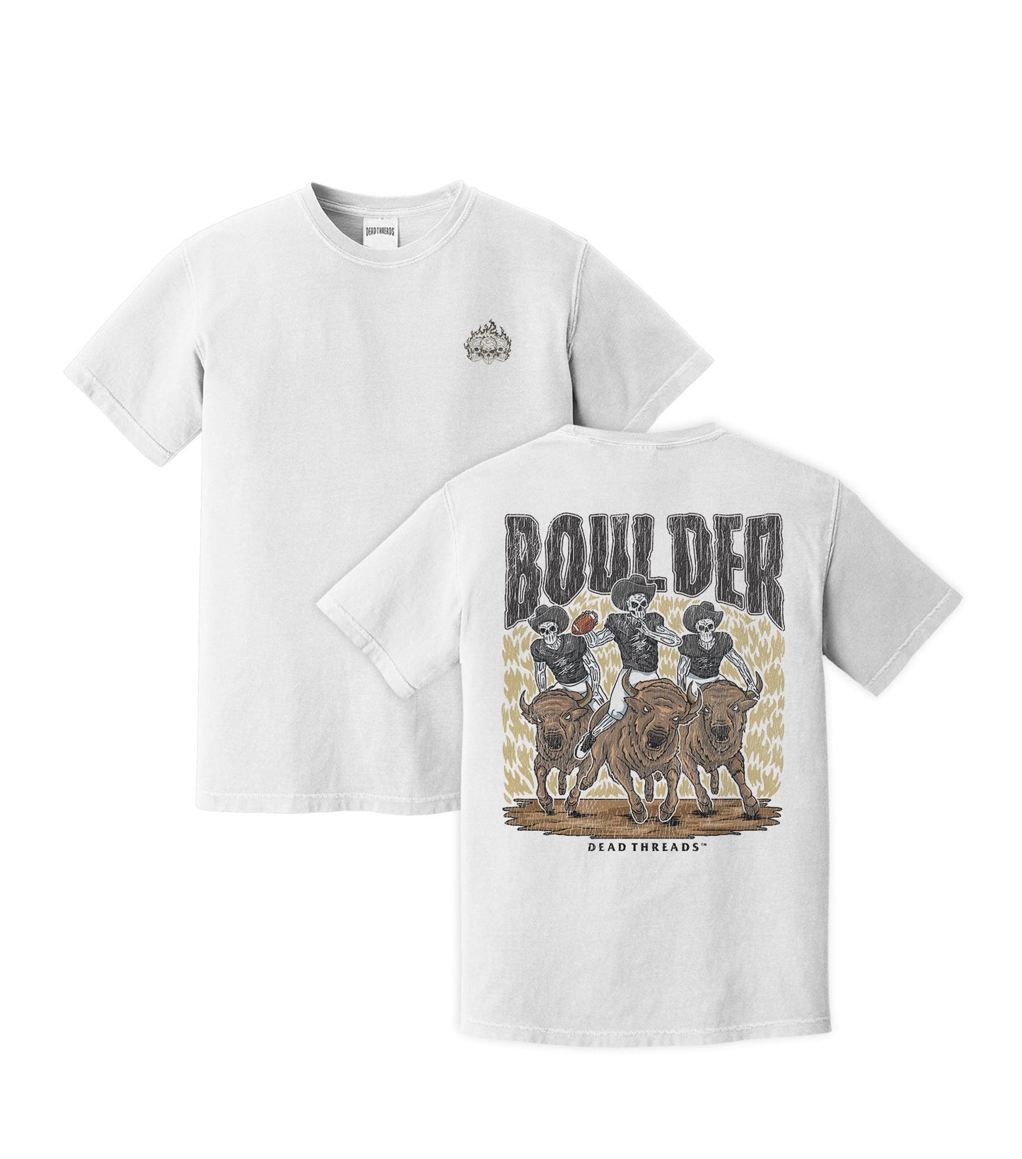 BOULDER FOOTBALL - “3 SKULL” PREMIUM T - SHIRT – T-Shirt – Dead Threads Apparel